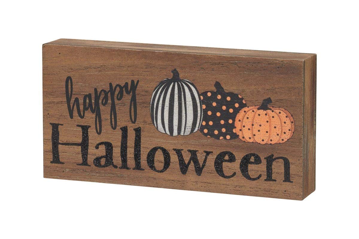 Collins Painting 'Happy Halloween' Pumpkin Wood Block Sign - Handmade Fall Decor for Home, Porch & Party - Spooky Holiday Wall Art for Halloween Celebrations