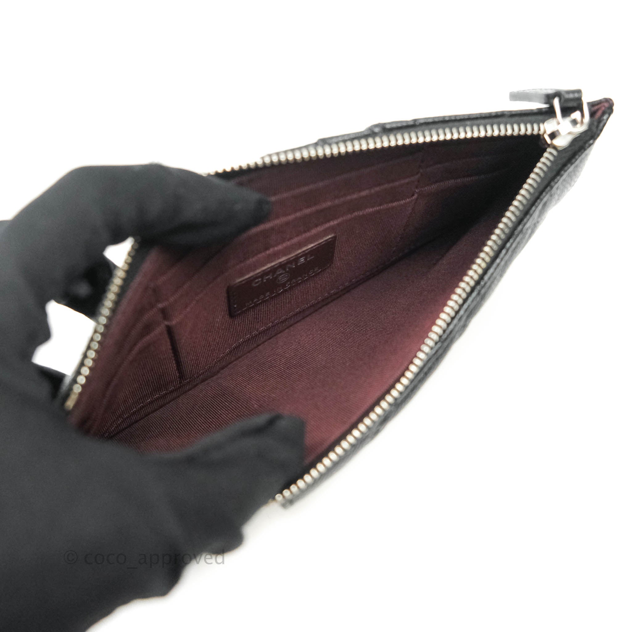 Chanel Classic Flat Black Caviar Leather Wallet Pouch with Silver Hardware - Luxury Compact Card Holder for Women | Perfect for Everyday Use, Travel & Gifts