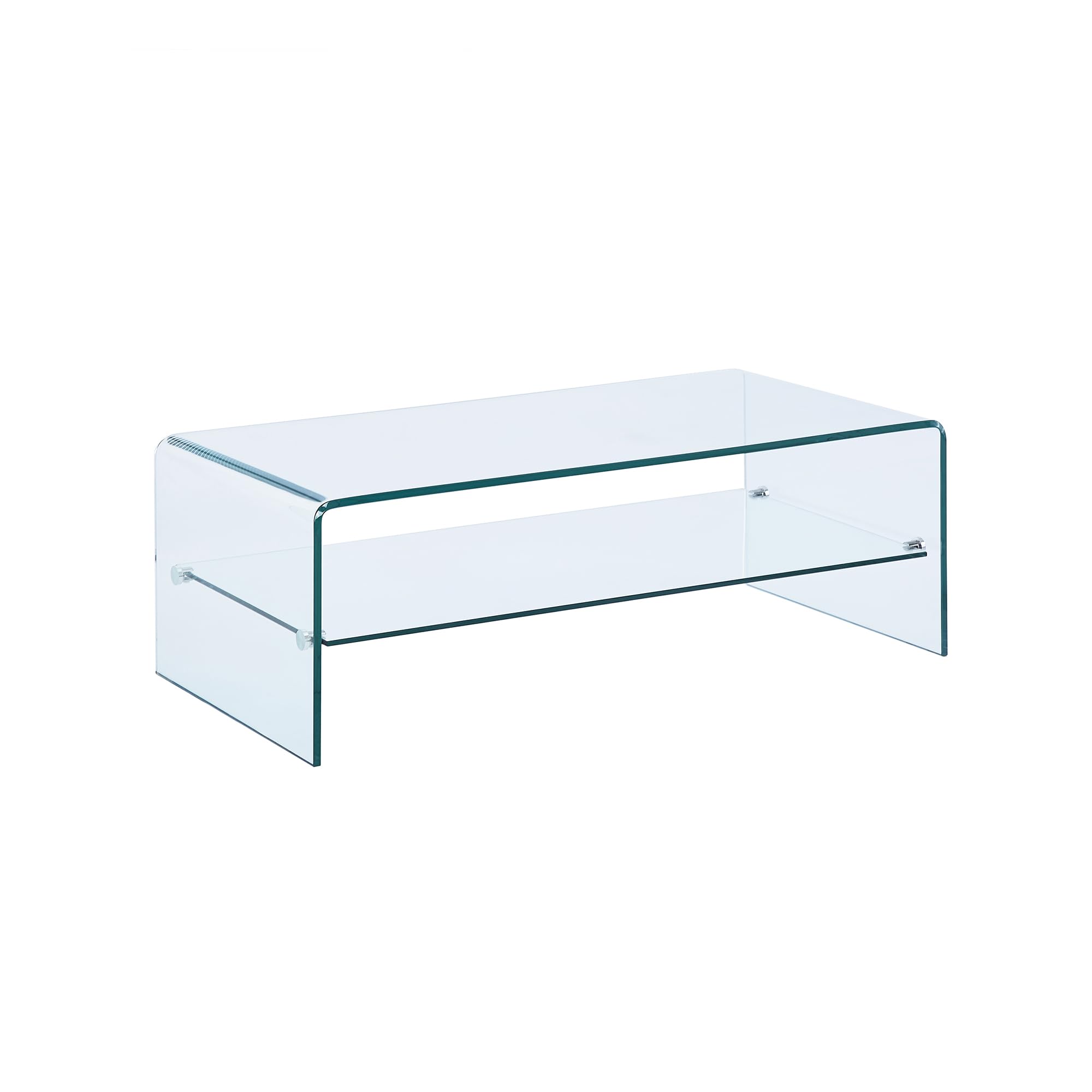 Modern Clear 2-Tier Waterfall Tempered Glass Coffee Table with Storage - 19.7
