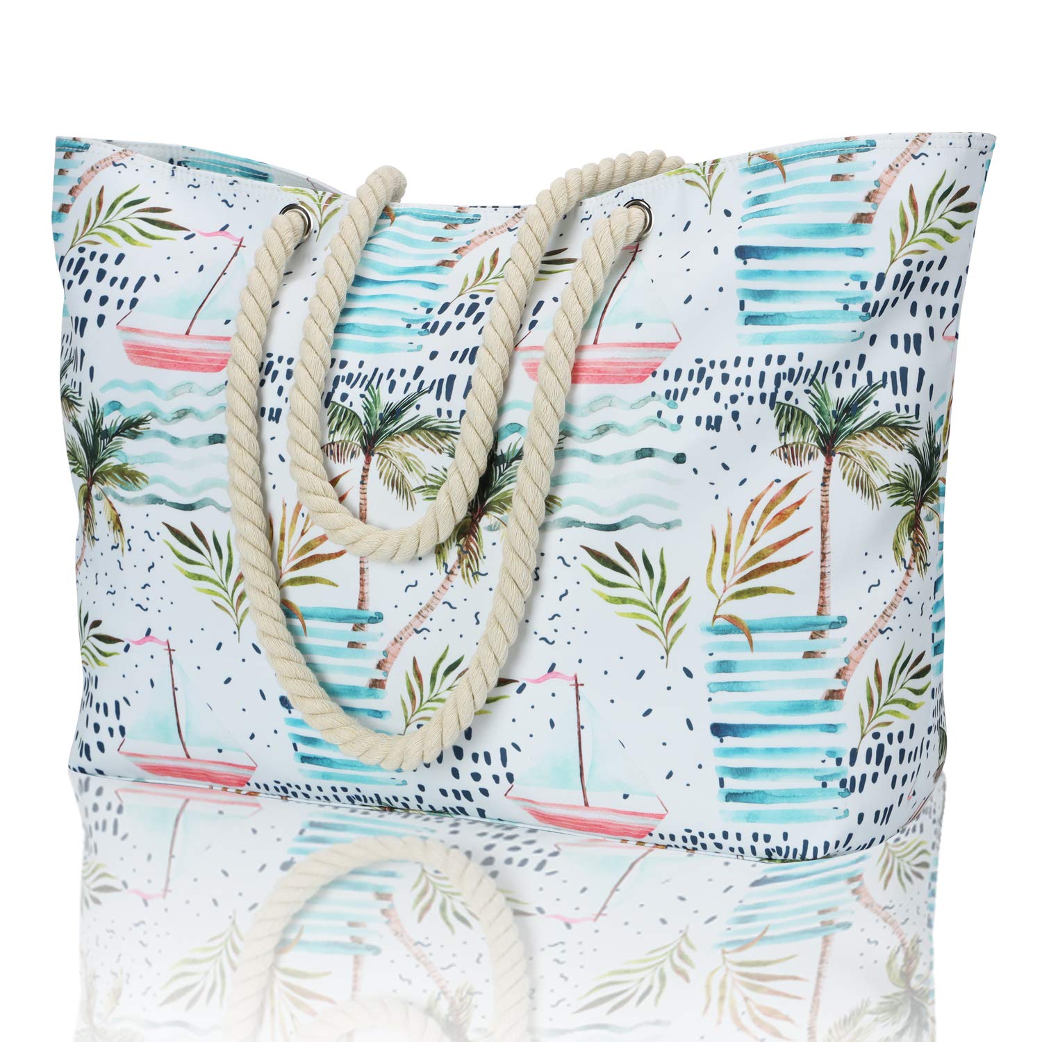**Large Waterproof Beach Bag for Women - KUAK Sandproof Travel Tote with Lining, Zipper & Inner Pockets - Perfect for Vacation, Pool, Family Outings & Summer Getaways**