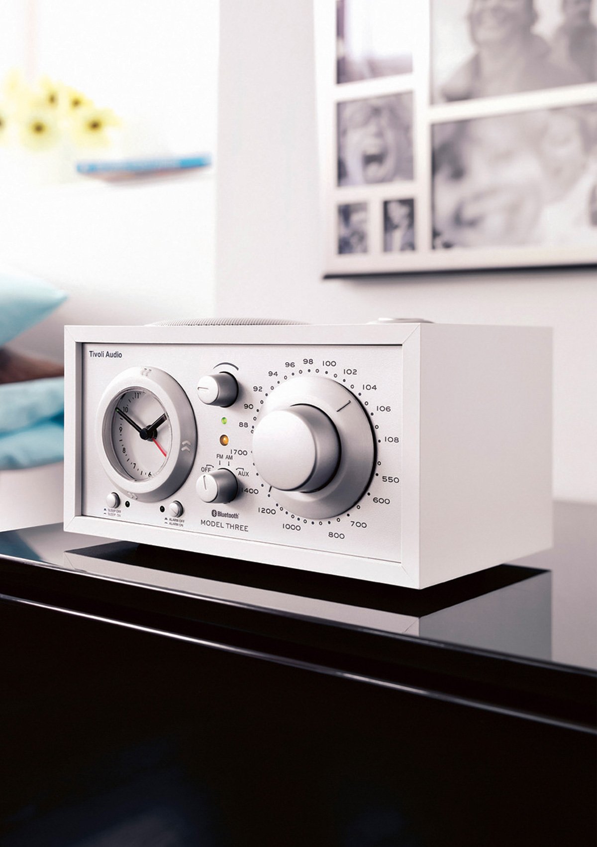 Tivoli Audio Model Three BT - AM/FM Bluetooth Clock Radio with Premium Sound - White/Silver - Perfect for Bedroom, Office & Home Decor