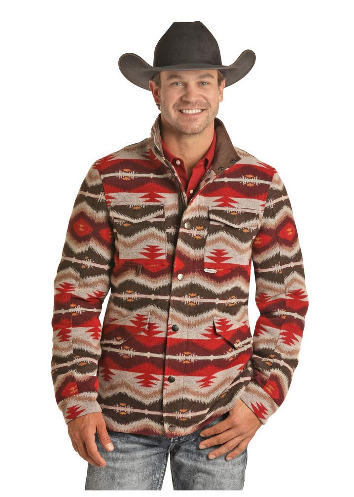 Panhandle Men's Powder River Aztec Wool Blend Jacket – Warm Winter Coat for Outdoor Activities & Casual Wear