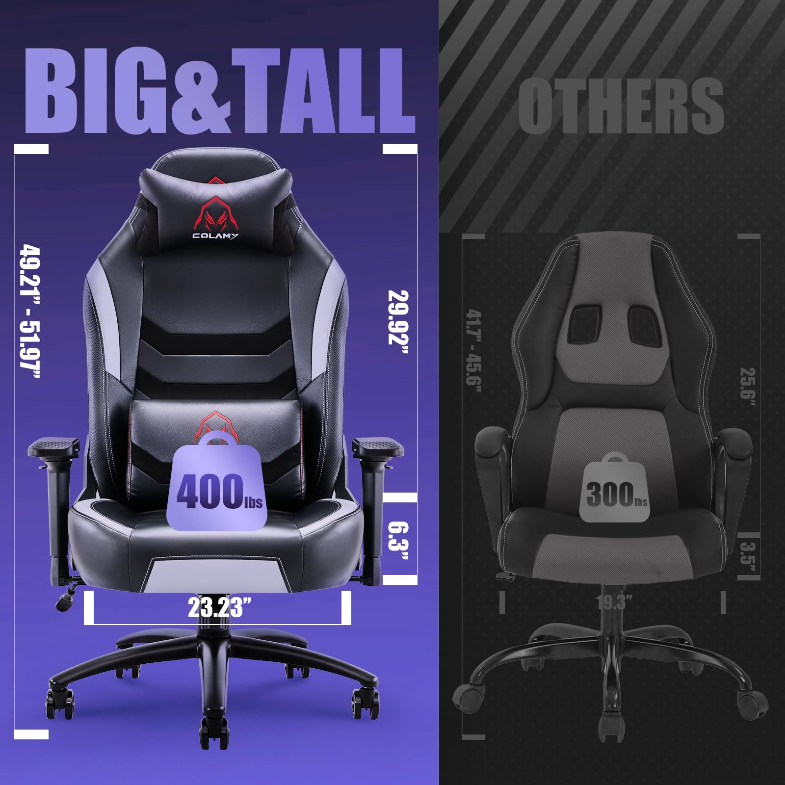 COLAMY Big and Tall Gaming Chair 400lbs - Ergonomic High Back Office Chair with Wide Seat for Adults, Heavy Duty Computer Gamer Chair - Perfect for Home Office, Gaming Setup, and Workspace (Black/Grey)