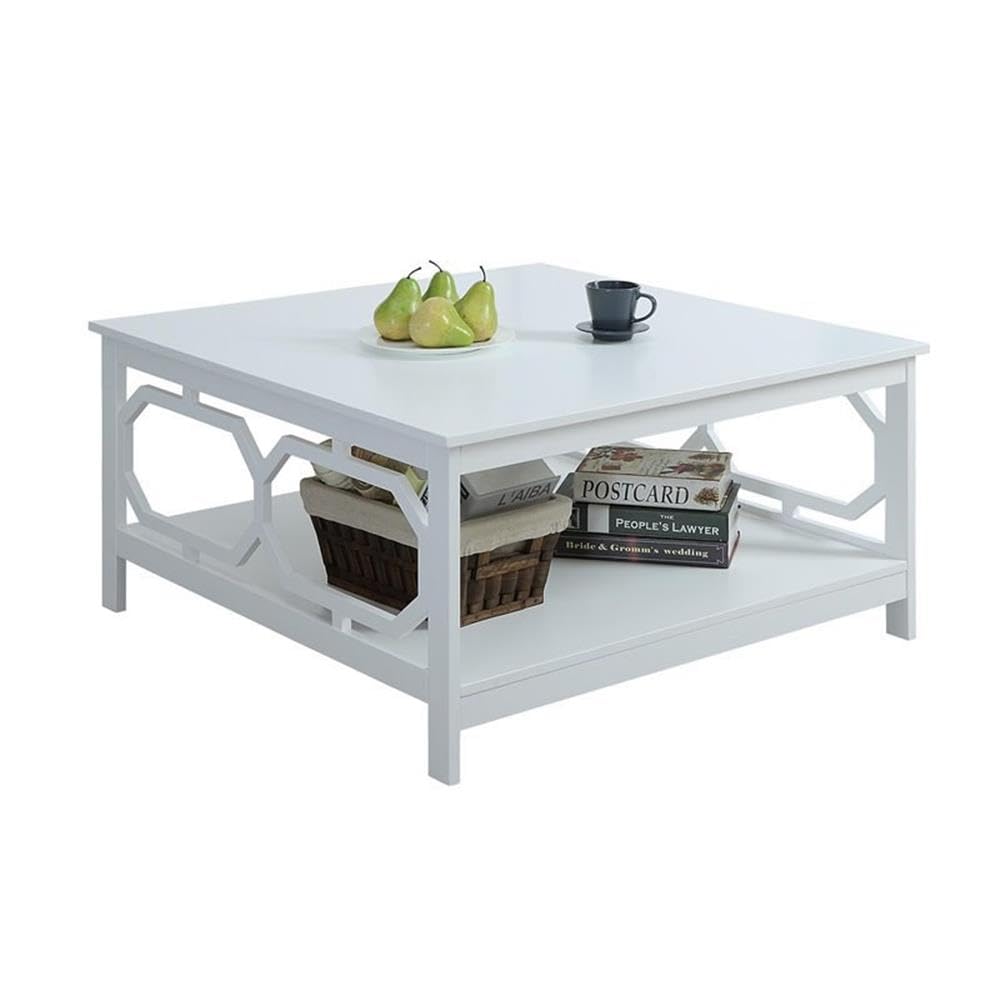 Pemberly Row 36 Inch Square Coffee Table - White Wood Finish - Modern Living Room Furniture for Home Decor & Entertainment Spaces