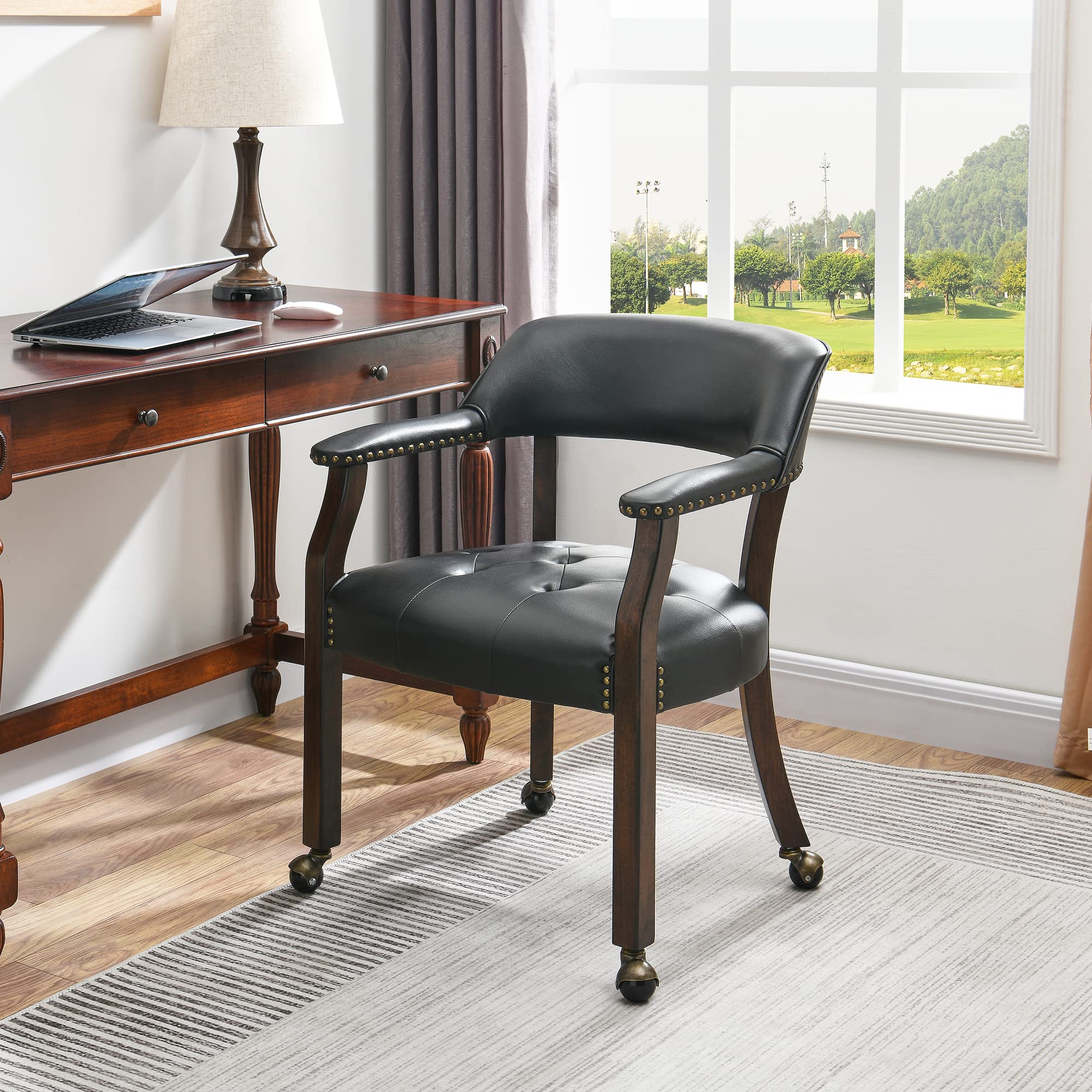 MODERION Large Dining Chairs with Solid Wood Legs - Executive Office Desk Chairs with Wheels & Classic Swivel Upholstered Accent Chairs, 31.5