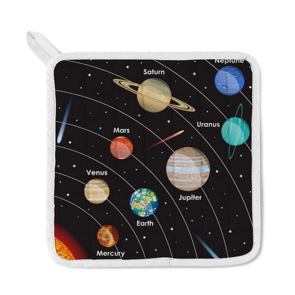 Kuizee 3-Piece Kitchen Apron Set - Solar System Themed Oven Mitts, Pot Holder & Apron for Cooking, Baking & BBQ - Perfect Gift for Home Chefs & Astronomy Lovers