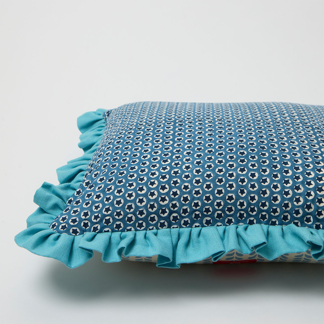 Blue Frill Cushion with Bindi Design - Soft and Stylish Seat Cover for Tuk Tuk, Sofa, or Home Decor