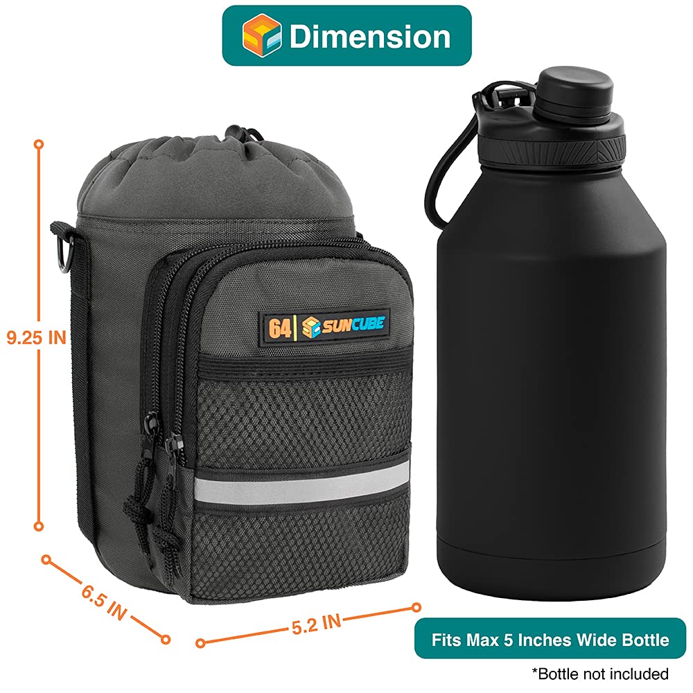 Insulated Water Bottle Carrier Bag with Adjustable Strap & Phone Pocket - SUN CUBE Crossbody Bottle Holder for 40oz/64oz - Perfect for Hiking, Gym, Travel & Outdoor Activities