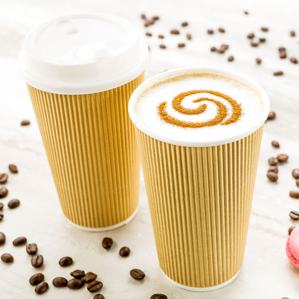 20 oz Eco-Friendly Kraft Paper Coffee Cups with Ripple Wall - 3.5