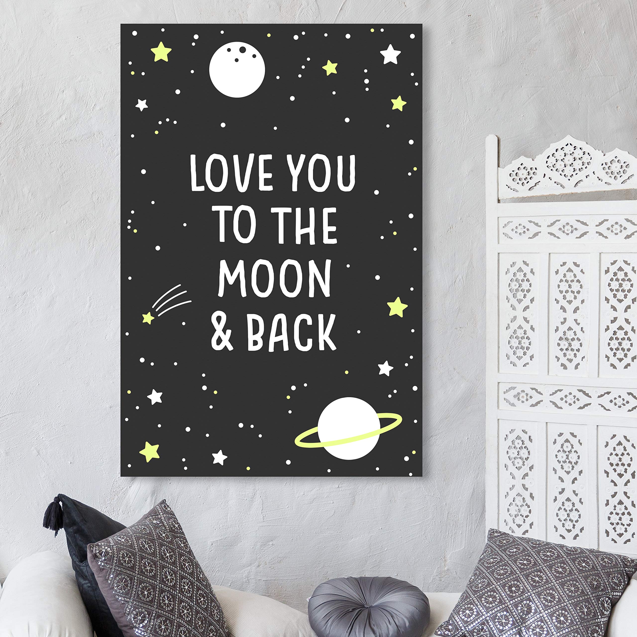 Oliver Gal Artist Co. 'Love You to The Moon' Typography Wall Art Canvas Print - 30x45 Inch Black & White Home Decor for Living Room, Bedroom & Office