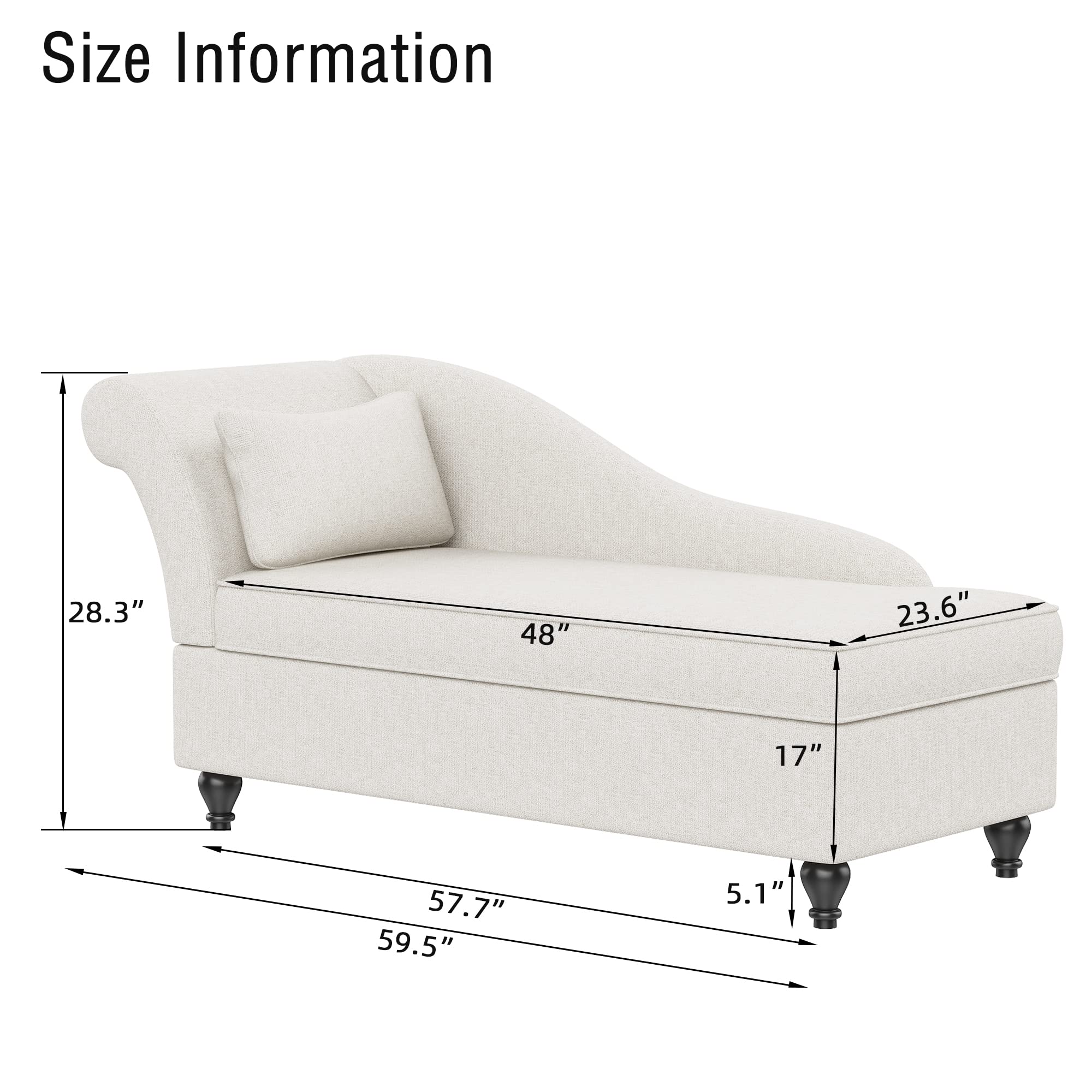 Yongqiang Upholstered Chaise Lounge Chair with Storage - Beige Fabric Left Armrest for Bedroom, Living Room & Office | Comfortable Seating with Hidden Storage Space | Perfect for Small Spaces, Reading Nooks & Guest Rooms