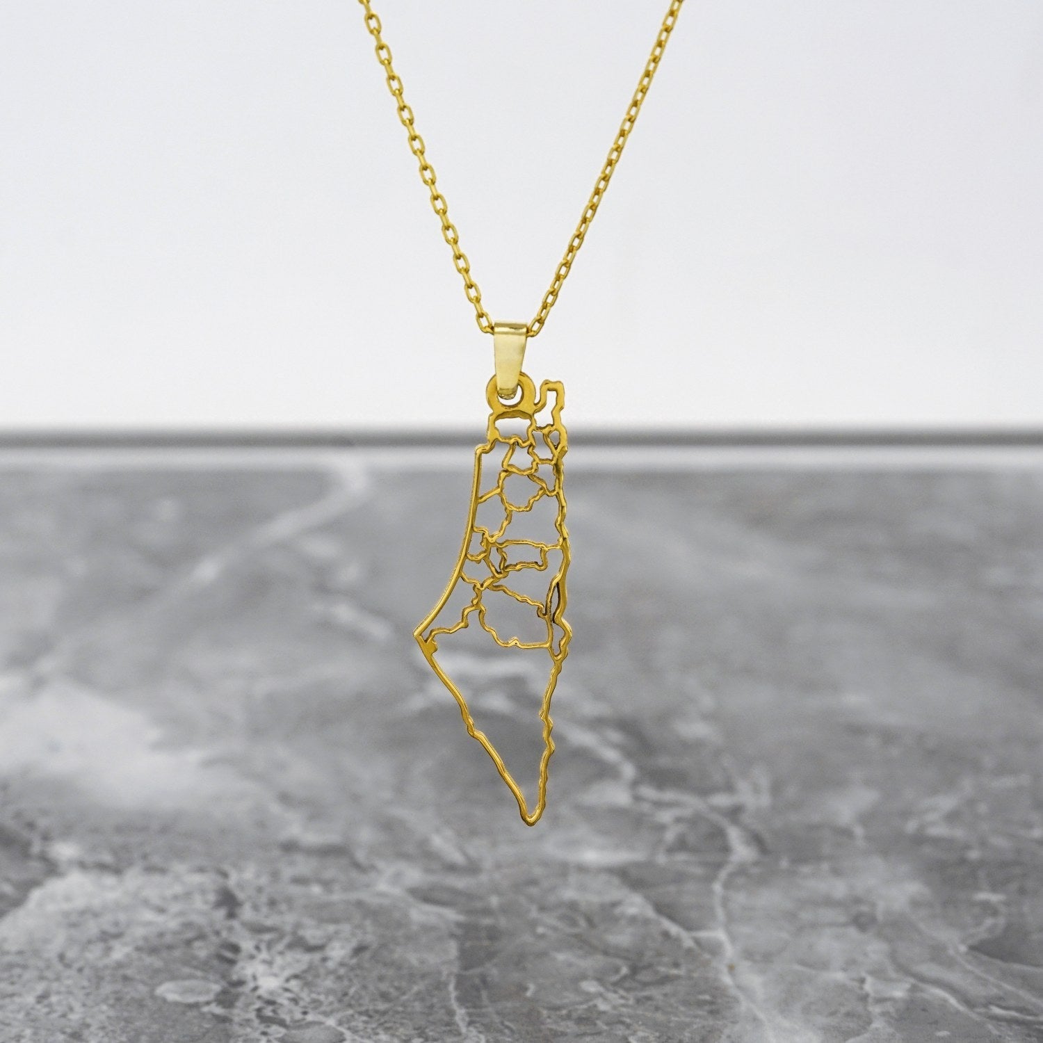 Palestine Map Necklace - 18K Gold Plated Silver Pendant with Palestine Map Frame | Elegant Jewelry Gift for Women | Perfect for Holidays, Anniversaries & Cultural Pride