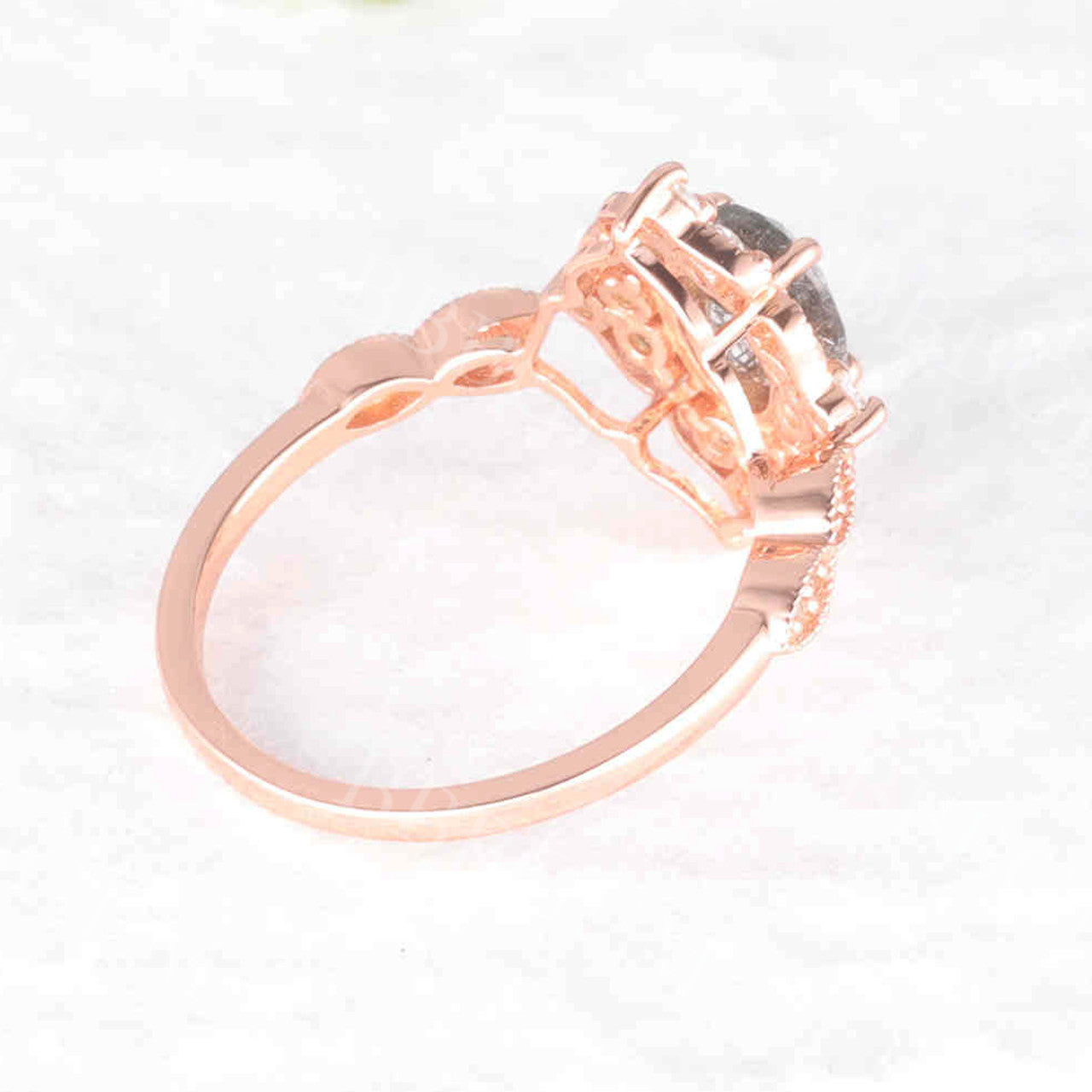 Vintage Black Rutilated Quartz Engagement Ring - Milgrain Filigree Leaf Flower Design - 925 Sterling Silver Wedding Band - Perfect for Romantic Proposals, Anniversary Gifts & Boho Bridal Jewelry