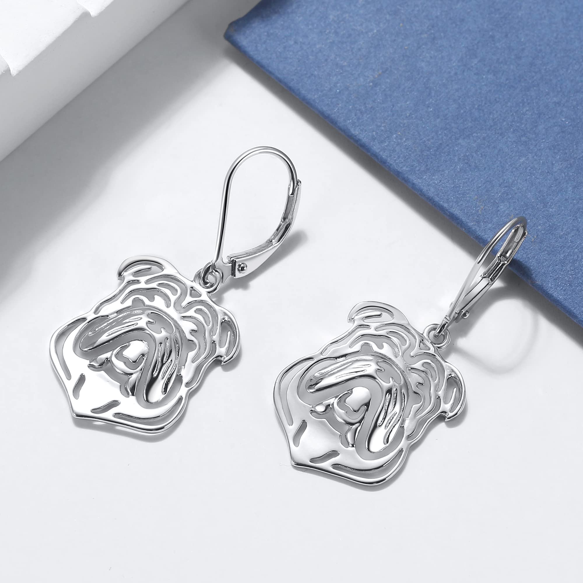 Ginger Lyne Sterling Silver Bulldog Necklace & Earrings Set - Dangle Pendant with Box Chain, Pet Jewelry for Women & Men | Perfect Gift for Dog Lovers, Birthday, Anniversary & Everyday Wear