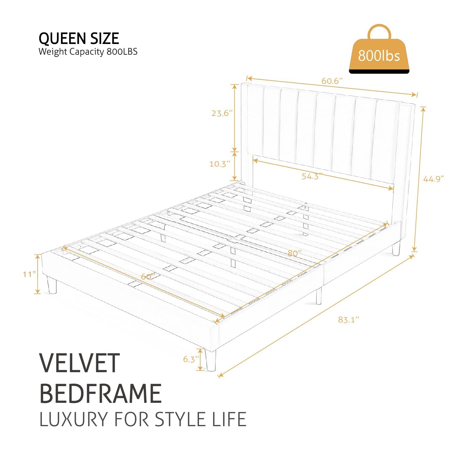 Luxury Velvet Upholstered Queen Size Bed Frame with Headboard - Dark Blue Platform Bed with Sturdy Wood Slat Support, No Box Spring Required | Perfect for Modern Bedrooms, Guest Rooms & Master Suites