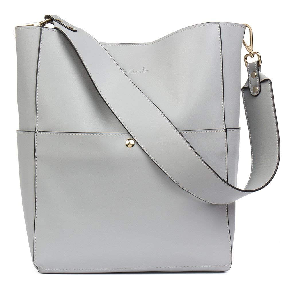 BOSTANTEN Women's Leather Designer Handbag Tote Purse - RFID Blocking Shoulder Bucket Bag with Zip Around Wallet & Phone Clutch Wristlet Bundle | Perfect for Work, Travel & Everyday Use