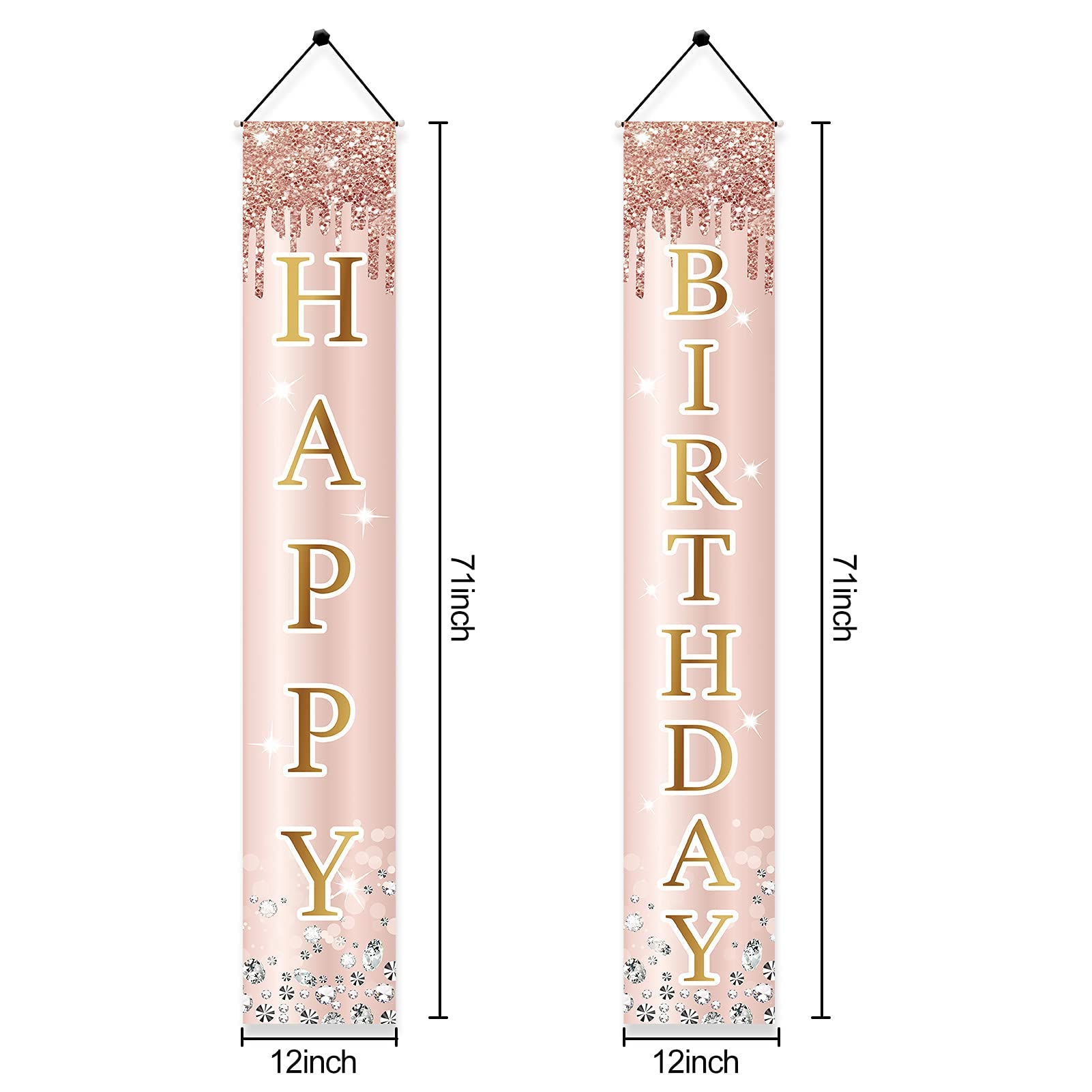 75th Birthday Decorations for Women - Pink Rose Gold Happy Birthday Banner, Backdrop Sign & Porch Party Supplies | Large 75 Year Old Celebration Decor for Milestone Birthday Parties, Anniversaries & Special Events