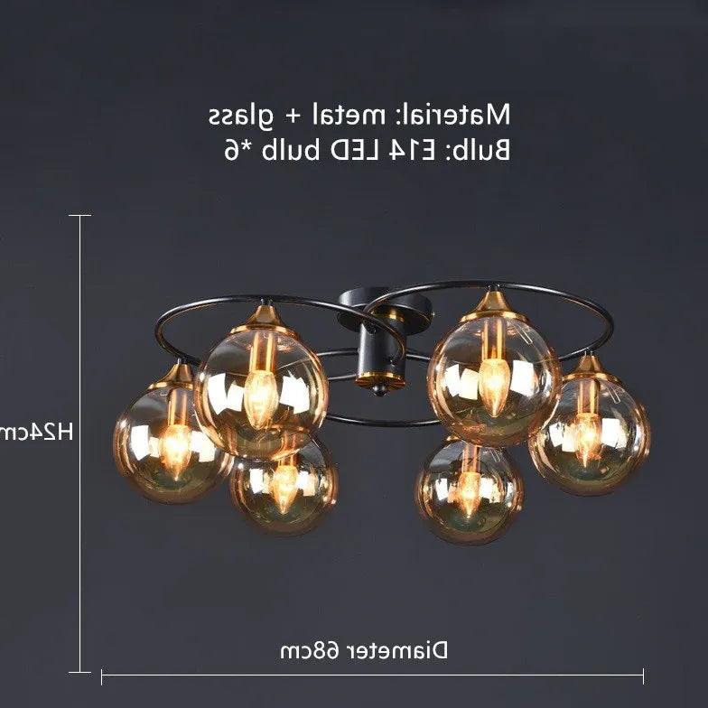 Industrial Glass Flush Mount Ceiling Light - Modern Smoked Glass Fixture for Kitchen, Bedroom, Dining Room & Office Lighting