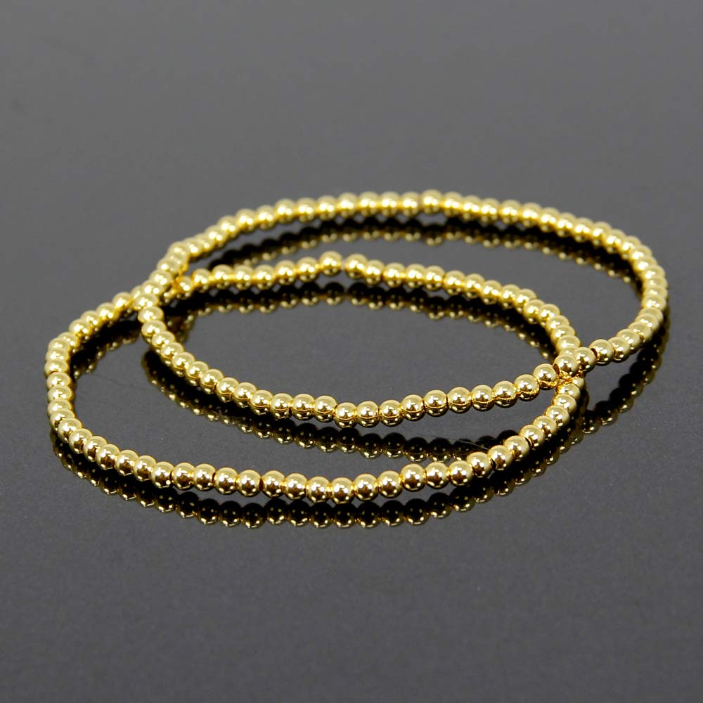 SM Stainless Steel Gold Silver Rose Gold Beaded Ball Bracelets 4PCS Set for Women - Stretchable Elastic Bracelet (4mm+3mm) - Perfect for Casual Wear, Parties & Gifts