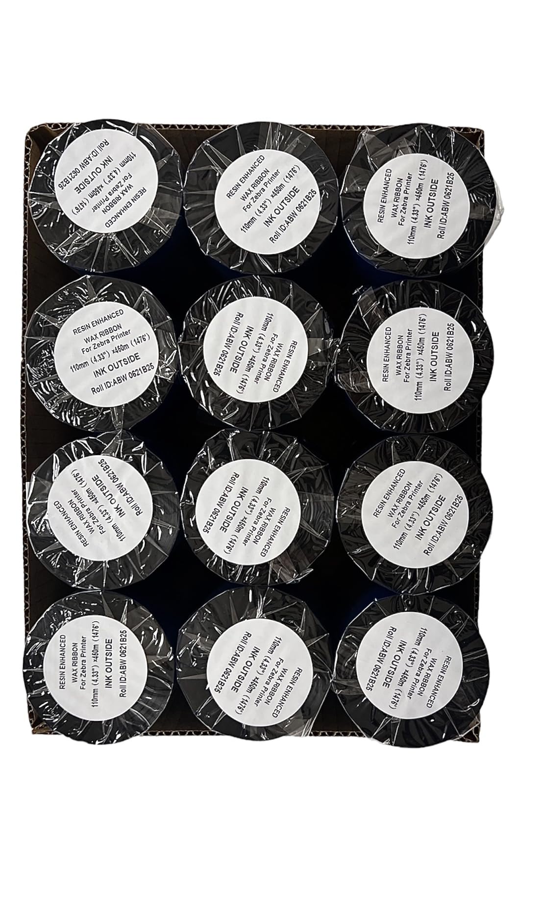Premium Thermal Transfer Printer Ribbon Rolls - 48 Bulk Black Resin-Enhanced Wax Ribbons (4.33