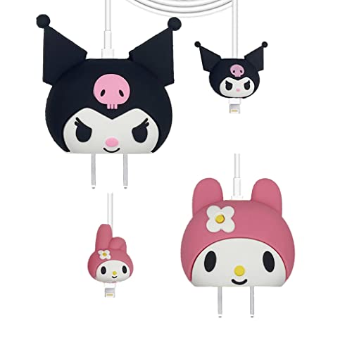 2-Pack Cute Cartoon Soft Silicone Protective Case Cover for iPhone 20W USB-C Power Adapter & Lightning Cable - Melody/Black Hood Design - Perfect for Home, Office & Travel Charging Protection