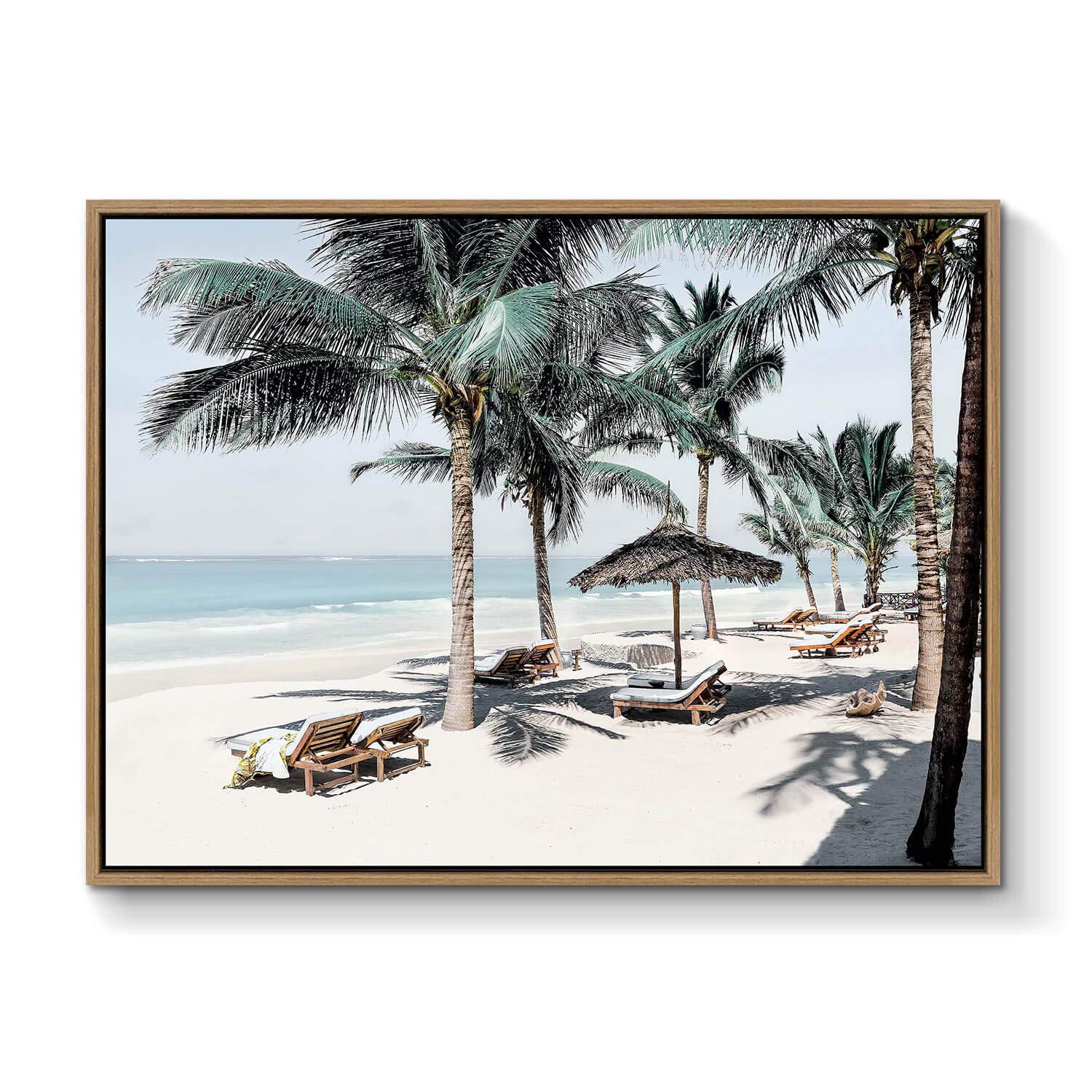 Modern Tropical Beach Canvas Wall Art - Palm Tree Seascape Photographic Print for Living Room Decor (40''W x 30''H Framed, Multiple Sizes) | Coastal Home Decor, Beach House Wall Art, Tropical Vacation Theme