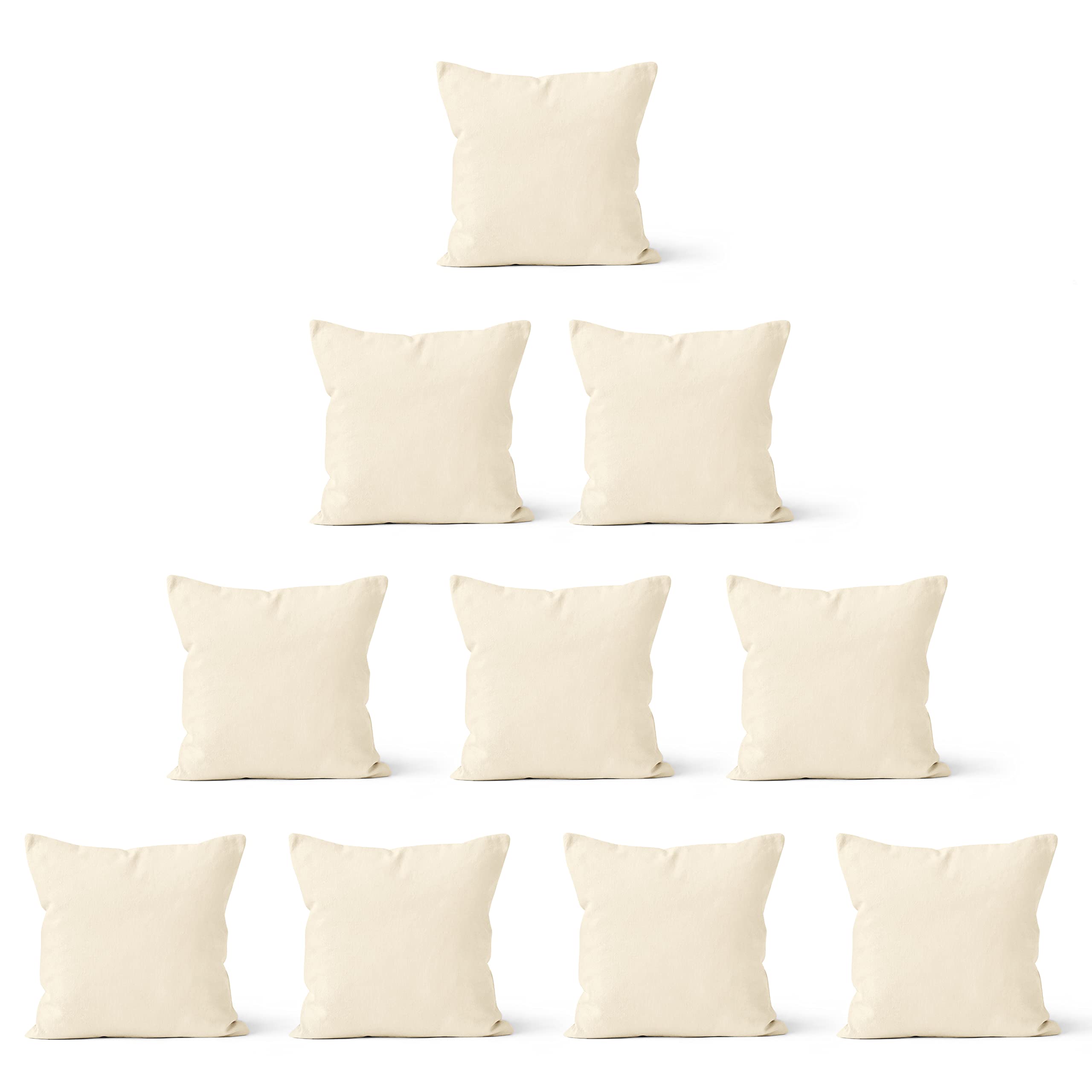 Premium Encasa XO Cotton Throw Pillow Covers 18x18 Inches (Set of 10) - Natural Color, No Inserts Included - Soft Decorative Cushion Covers with Sturdy Zippers for Living Room, Bedroom, Sofa & Couch - Perfect for Home Decor, Cozy Reading Nooks & Accent Pillows