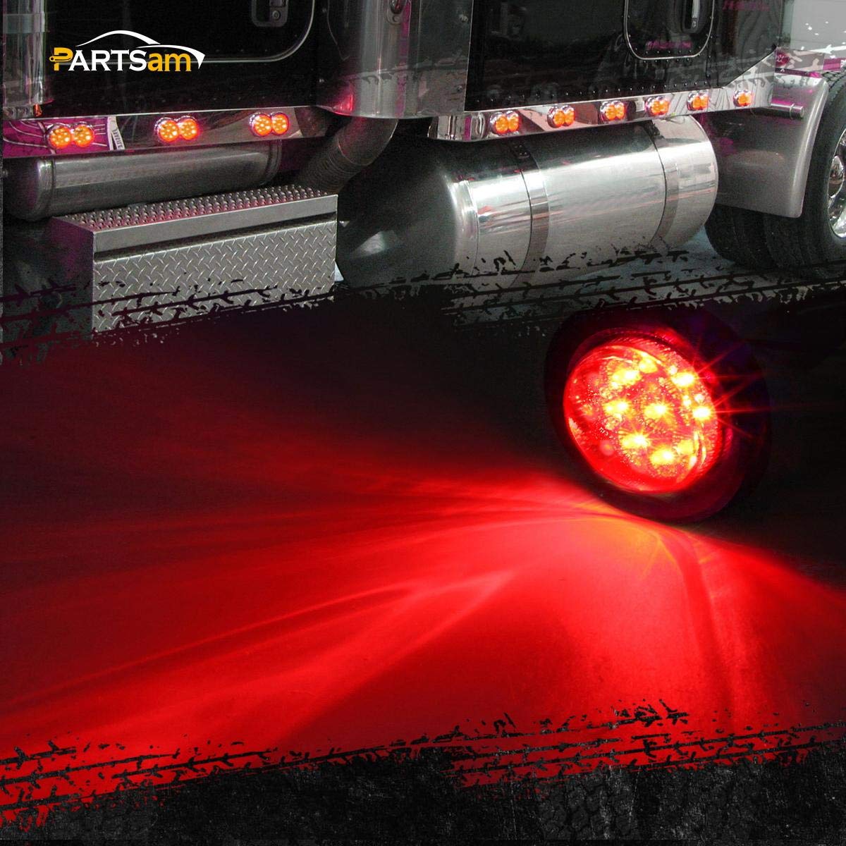 Partsam 5Pcs 2 Inch Round LED Marker Lights - 9 Red Diodes Smoked Lens with Reflectors, Waterproof 12V Flush Mount Lights for Truck, Trailer, RV - Perfect for Night Driving & Safety Visibility