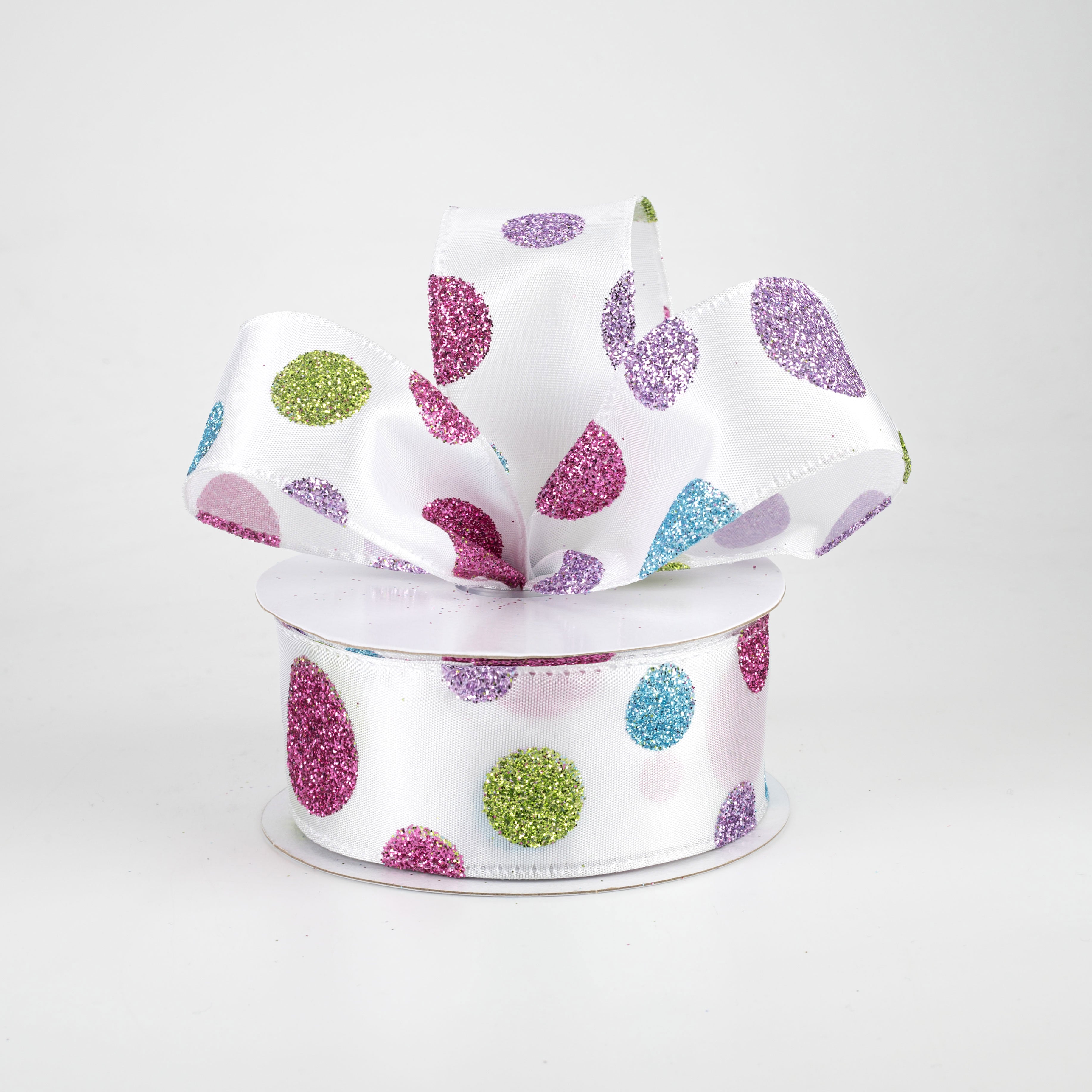 1.5 Inch Glitter Dots Ribbon - Lime, Blue, Pink, Lavender (10 Yards) for Gift Wrapping, DIY Crafts, Party Decorations, Scrapbooking and Hair Accessories