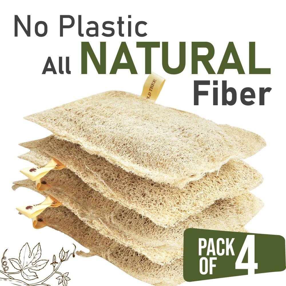 Organic Loofah Sponge Body Scrubber for Men & Women - 4 Pack Eco-Friendly Bath Exfoliator | Biodegradable Skin Care for Sensitive Skin | Perfect for Shower, Spa & Daily Exfoliation Routine