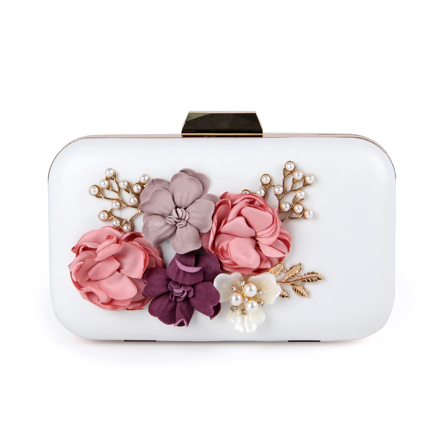Stylish Women's Floral Clutch Bag - Elegant Evening Handbag with Wallet Compartment, White - Perfect for Parties, Weddings & Formal Events