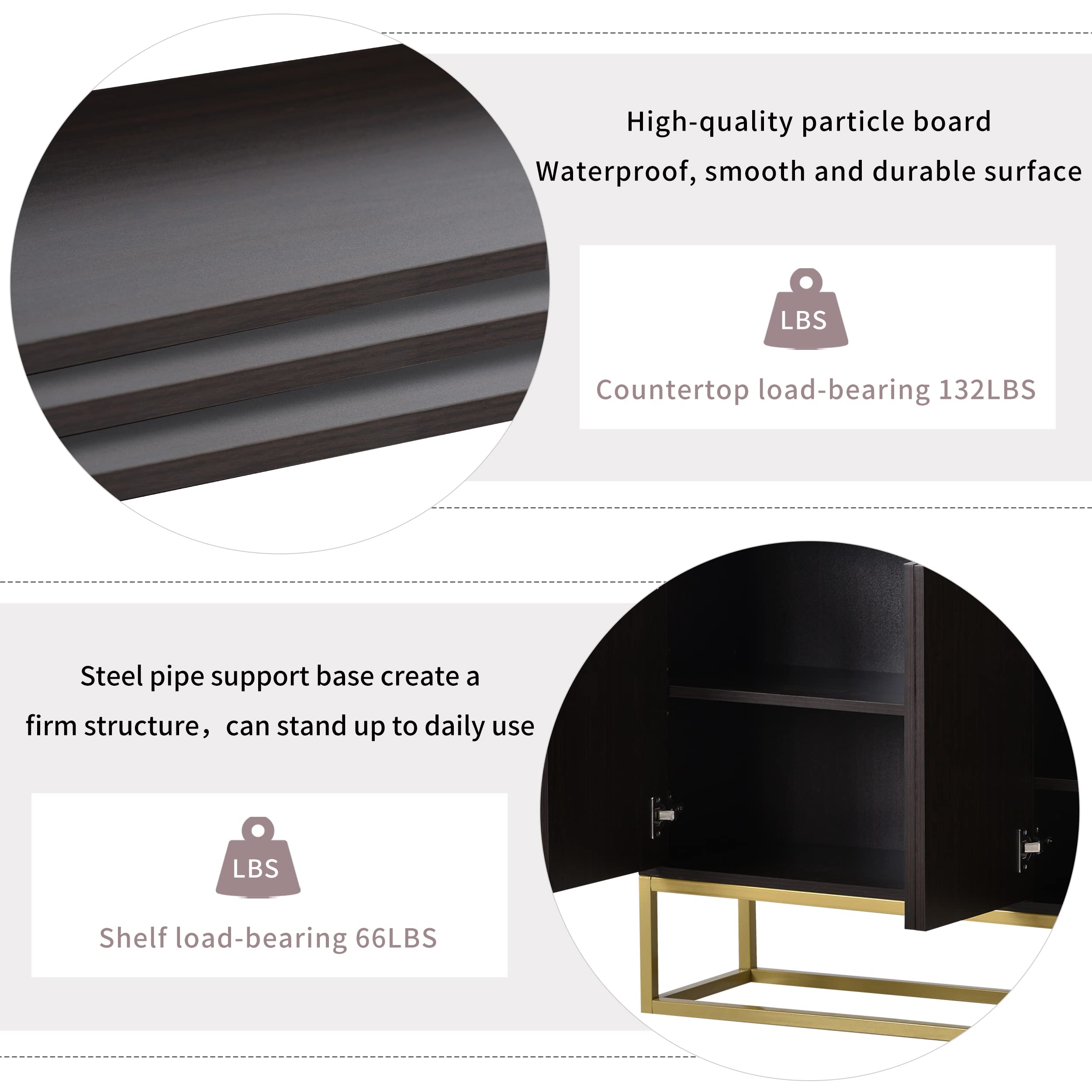 Modern Espresso Sideboard Console Table with Metal Legs & Adjustable Shelf - Elegant Buffet Cabinet for Dining Room, Living Room Storage & Home Organization