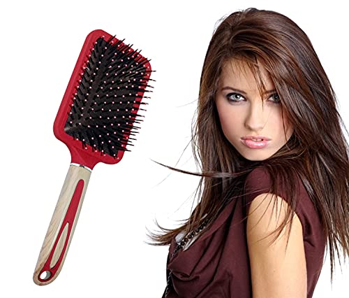 Boxo Wooden Handle Flat Hair Brush with Soft Bristles - Gentle Detangling for All Hair Types (Men & Women) - Perfect for Daily Styling, Travel & Salon Use - Pack of 1