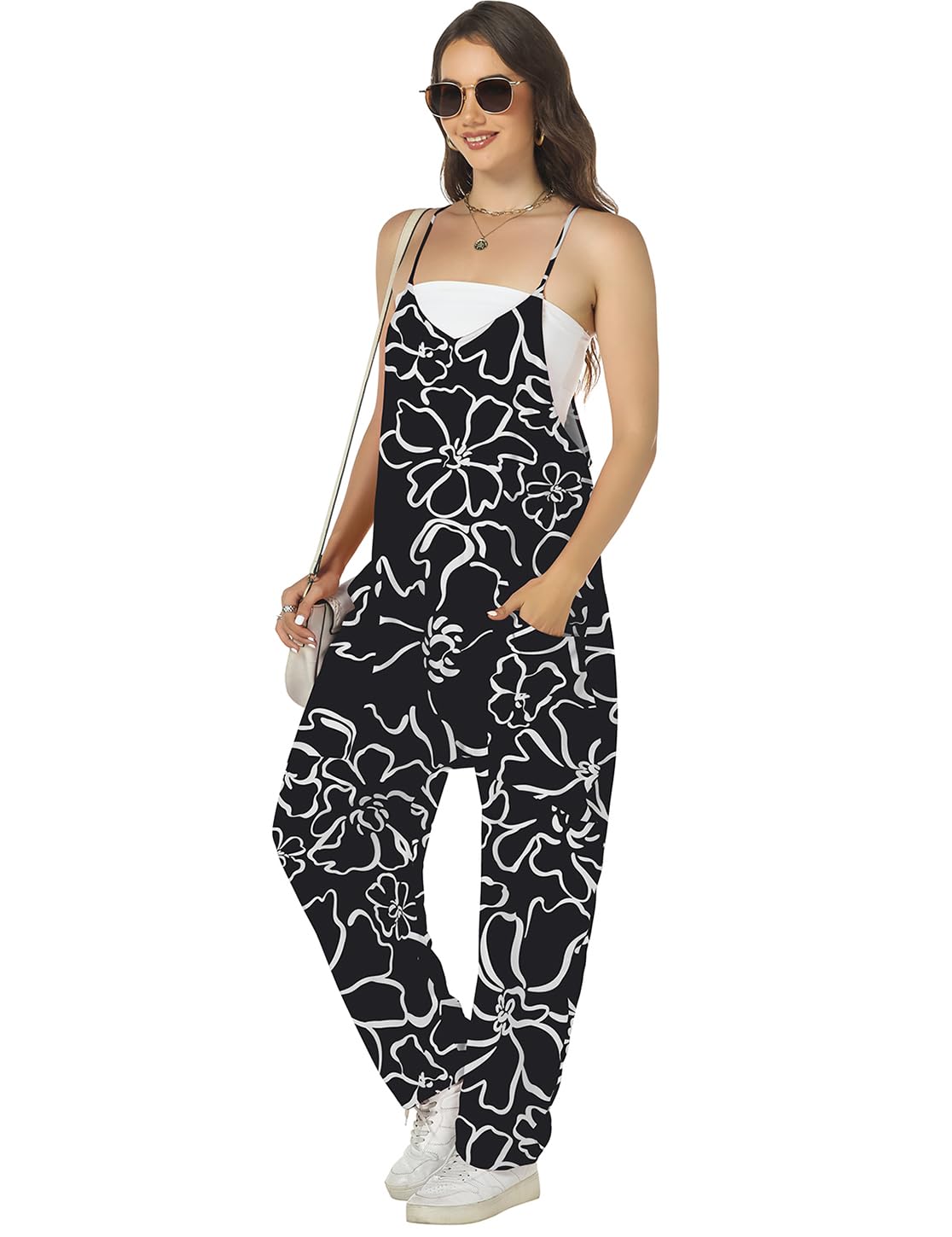 ROYLAMP Women's Summer Jumpsuits - Loose Spaghetti Strap Romper with Pockets | Casual Sleeveless Overalls & Jumpsuit for Beach, Vacation, and Everyday Wear