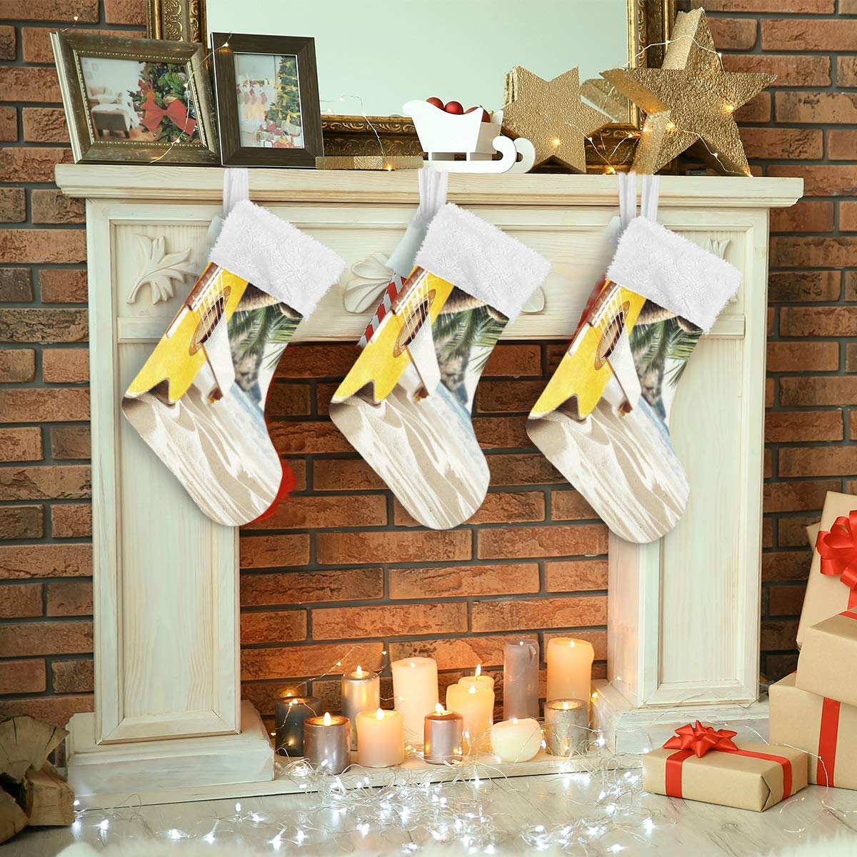 17.7 Inch Classic Velvet Plush Santa Christmas Stocking - Hanging Decorations for Fireplace, Bed, Stairs & Xmas Tree | Holiday Party Accessory Gift Bag | Perfect for Christmas Decor, Stocking Stuffers & Festive Home Décor
