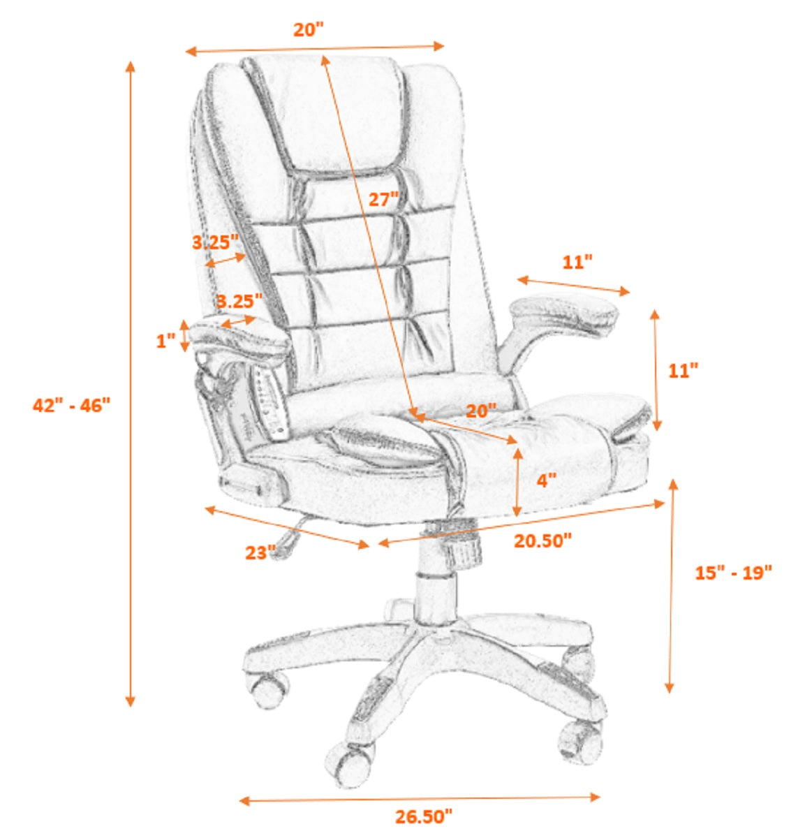 Ergonomic 1119 Computer Office Chair - Black, Adjustable Height & Lumbar Support for Home & Office Workspace - Perfect for Long Hours of Sitting, Gaming & Remote Work