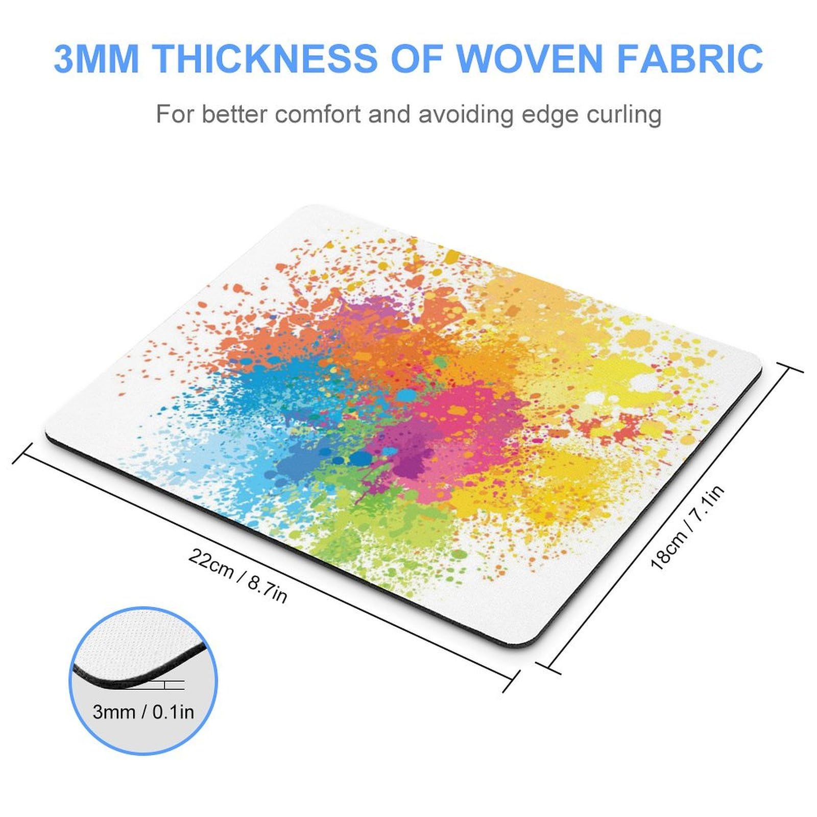 Watercolor Paint Splashes Mouse Pad - Non-Slip Waterproof Gaming Mouse Mat - Durable & Fashionable for Home & Office Use - 18x22cm - Perfect for PC, Laptop, Workstation & Gaming Setup
