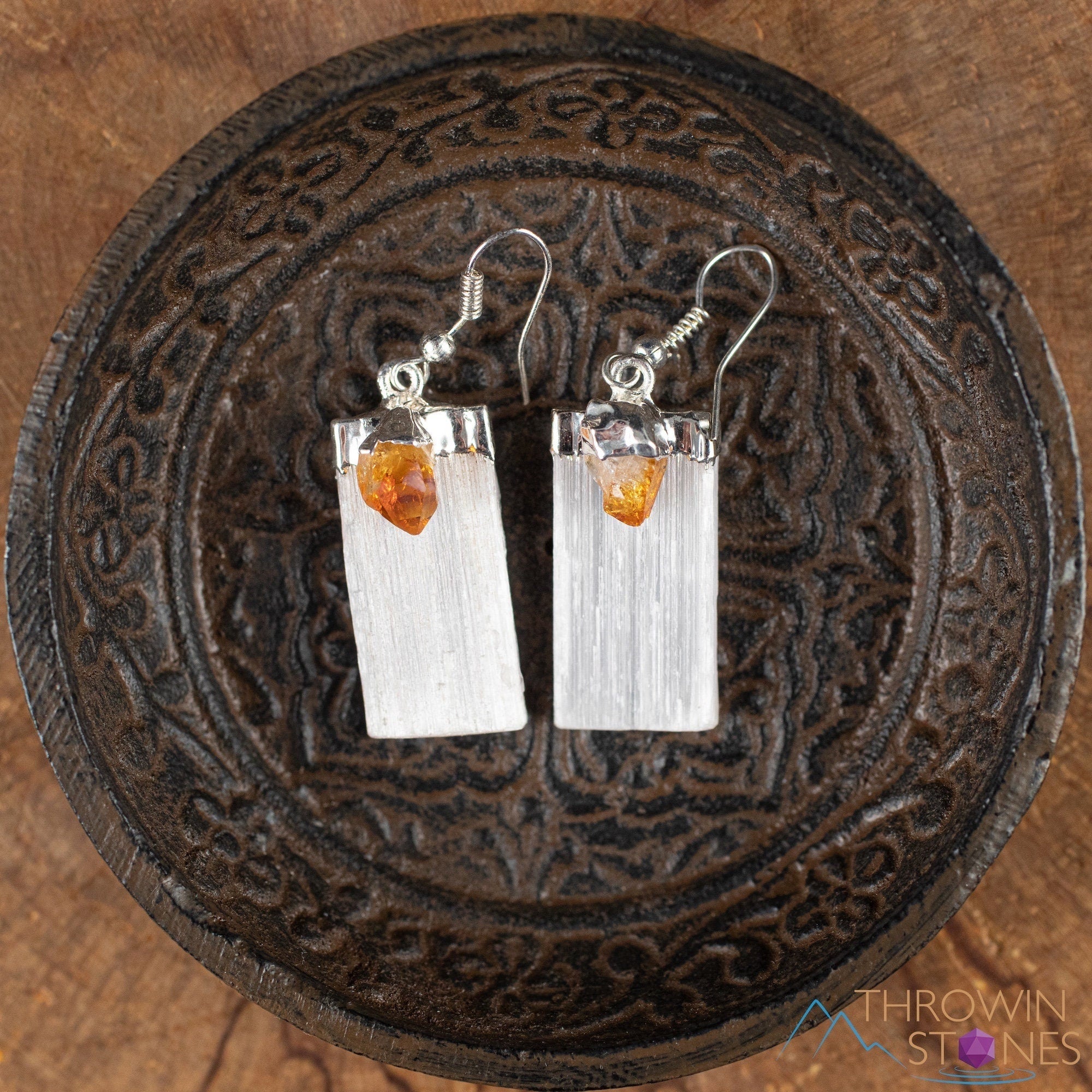 Raw CITRINE & SELENITE Crystal Earrings in Sterling Silver - Natural Gemstone Dangle Earrings, Handmade Birthstone Jewelry Gift for Women (E1979) | Perfect for Spiritual Healing, Meditation & Boho Fashion