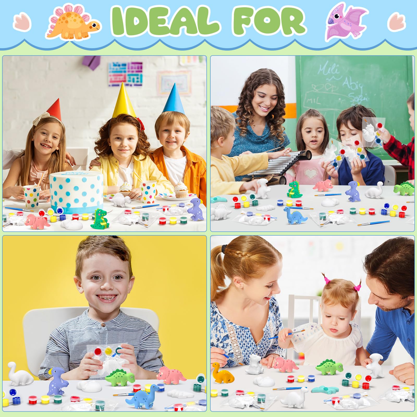 20-Piece Dinosaur DIY Painting Kit - Unpainted Ceramic Dinosaur Statues with Acrylic Paints & Brushes - Creative Arts & Crafts Activity for Kids, Boys, Girls & Adults - Perfect for Birthday Parties, Classroom Projects & Family Bonding Time