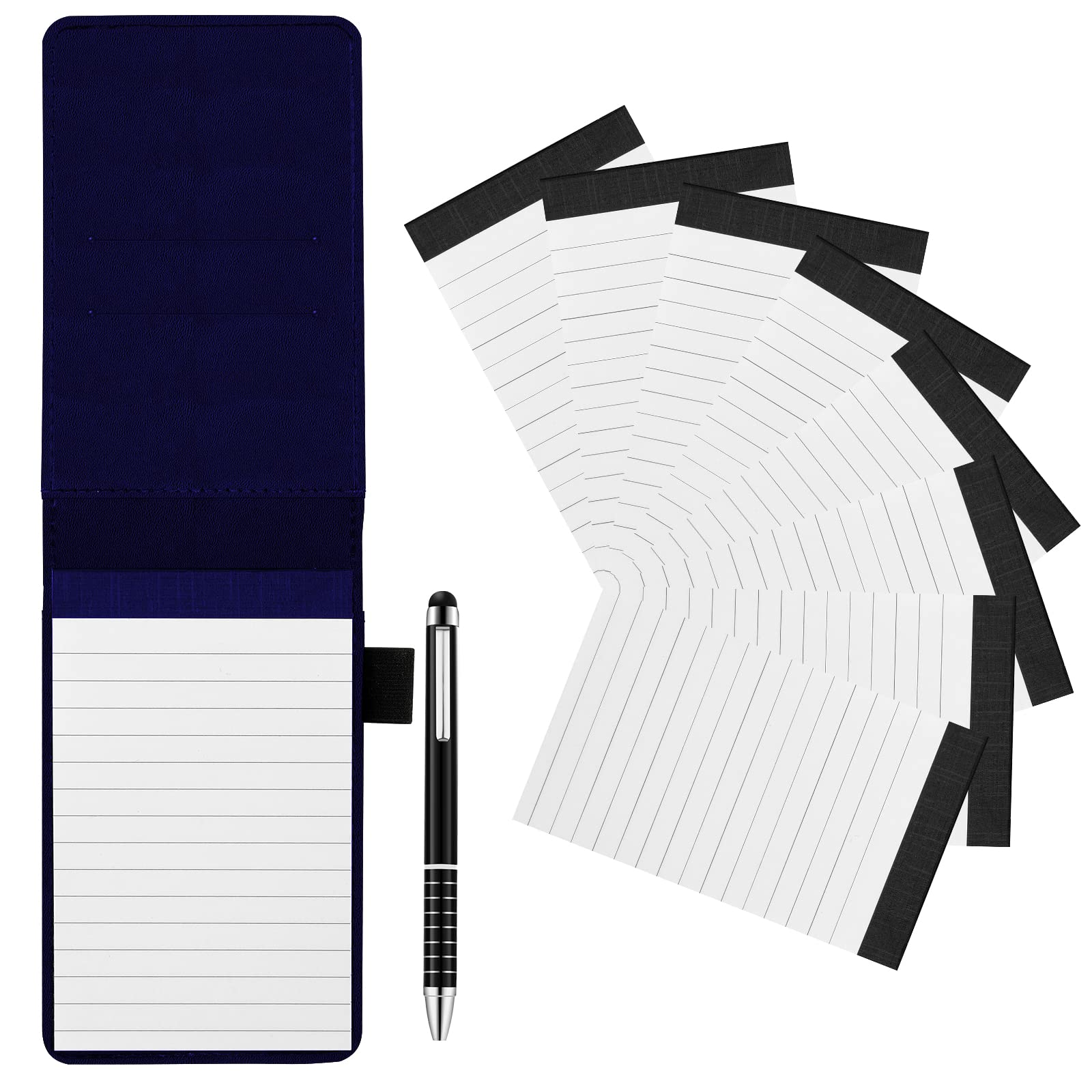 KINBOM Leather Notepad Holder with Memo Pads & Pen - Portable for Office, School, Travel (Blue)
