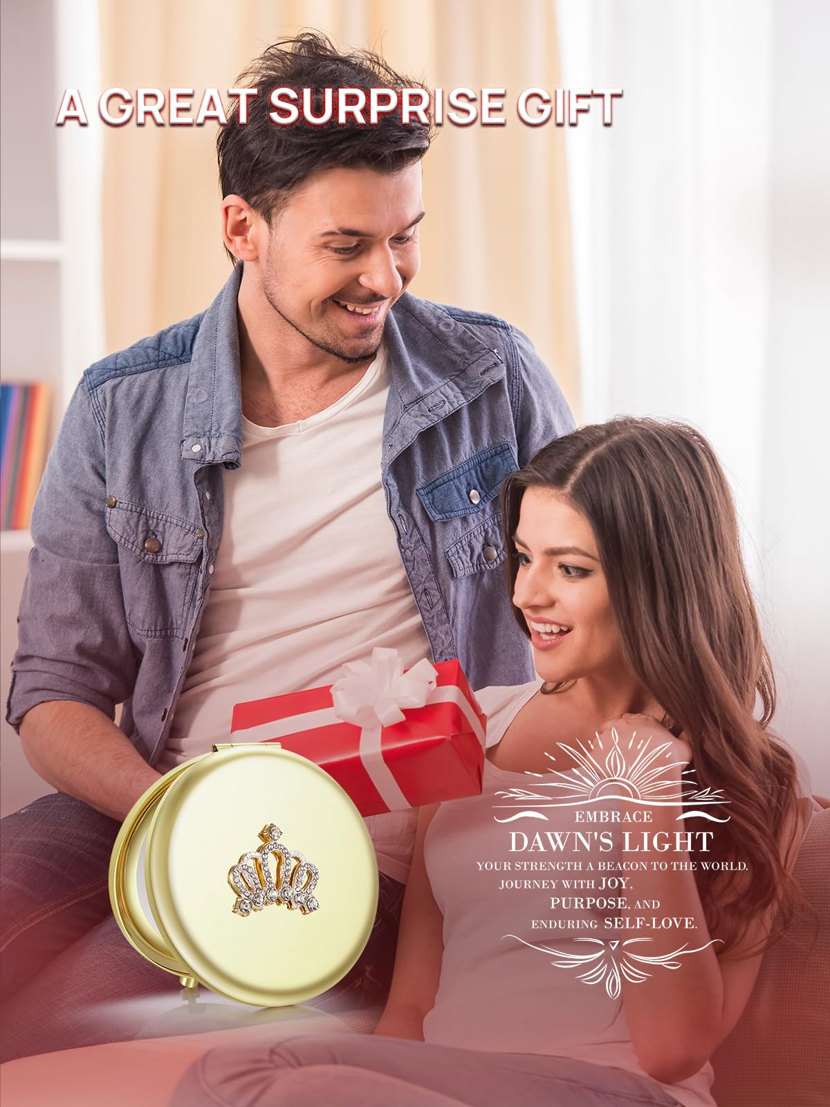 OMIRO 10X Magnifying Compact Mirror with Crown Engraving - Small Pocket Makeup Mirror for Women, Perfect Gift for Her, Mom & Girlfriend (Gold) - Ideal for Travel, Home Vanity & Handbag Essentials
