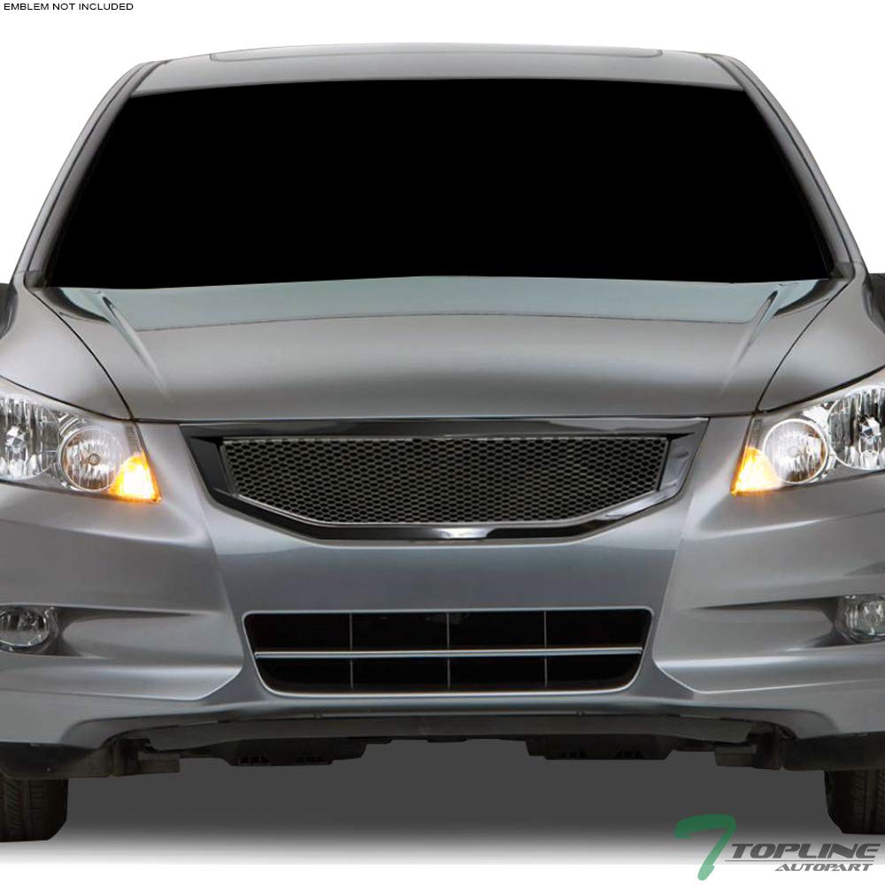 Glossy Black T-R Aluminum Mesh Front Hood Bumper Grill Grille Guard ABS for 2011-2012 Honda Accord 4-Door Sedan - Enhances Vehicle Style & Protection for Daily Driving & Car Shows