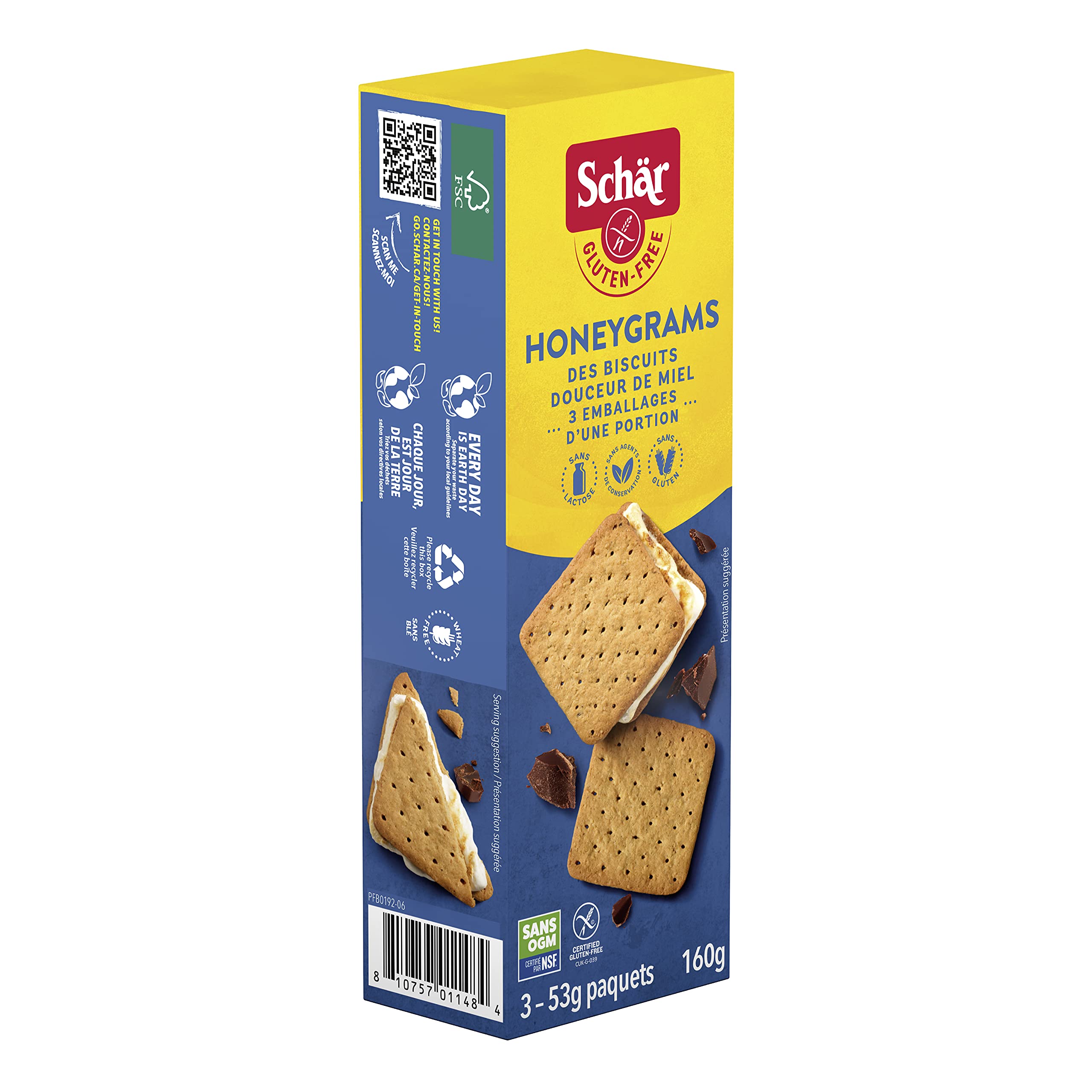 Schar Gluten-Free Honeygrams Graham Crackers - Non GMO, Lactose Free, Preservative Free, 160g (Pack of 1) | Perfect for Snacking, Baking & Celiac-Friendly Desserts