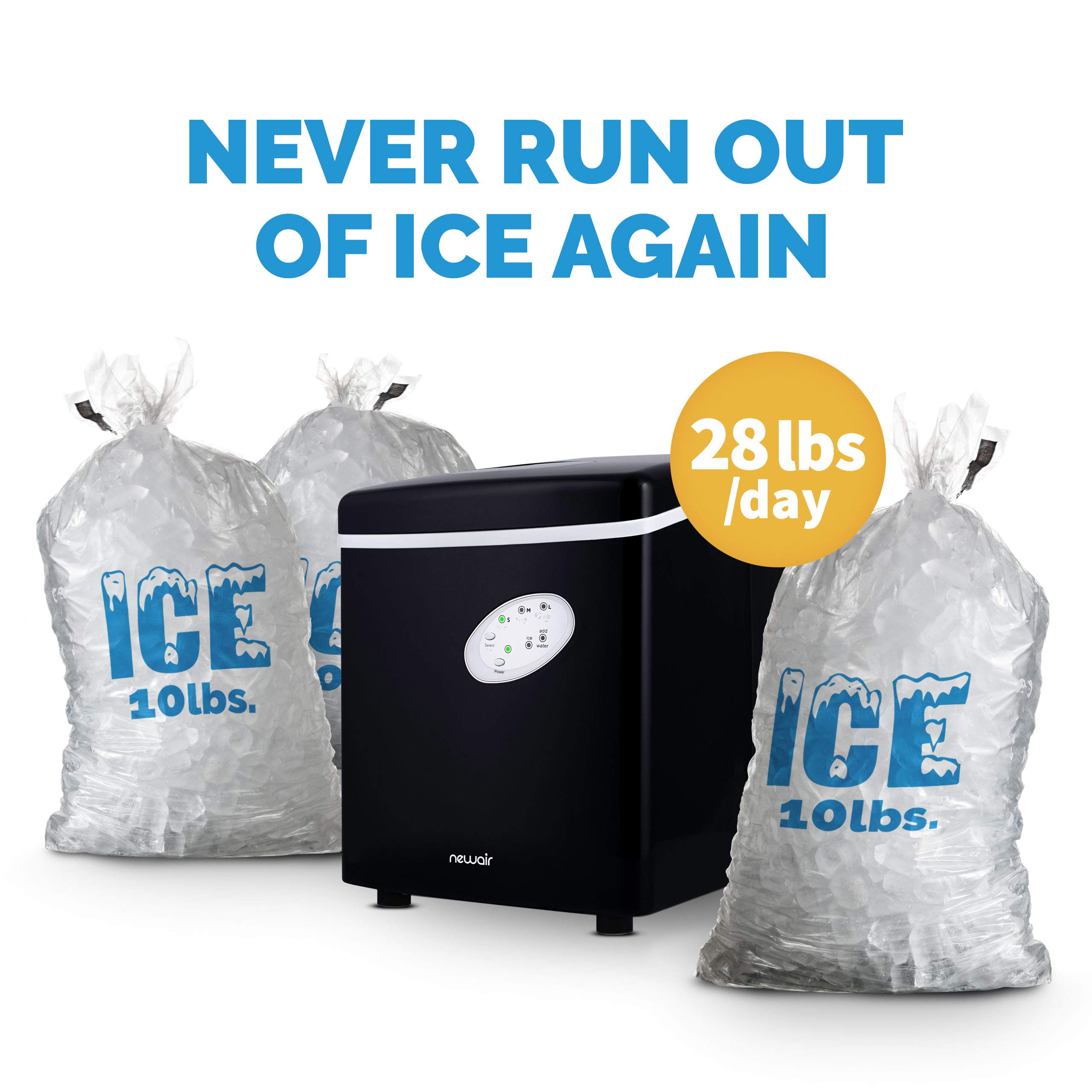NewAir Black Countertop Ice Maker Machine - Compact Automatic Ice Cube Maker, Makes 28 lbs in 24 Hours, Ready in 6 Minutes - Perfect for Home, Kitchen, Office, Bar, Parties & Outdoor Events