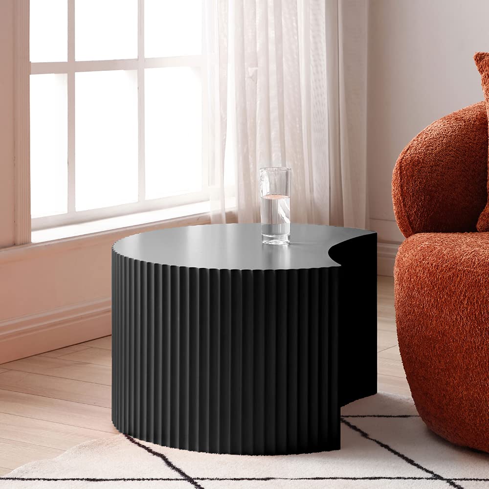 Modern Round Nesting Coffee Table Set of 2 - Wooden Drum Side & End Tables for Living Room - Black - Perfect for Small Spaces, Home Decor & Coffee Table Styling