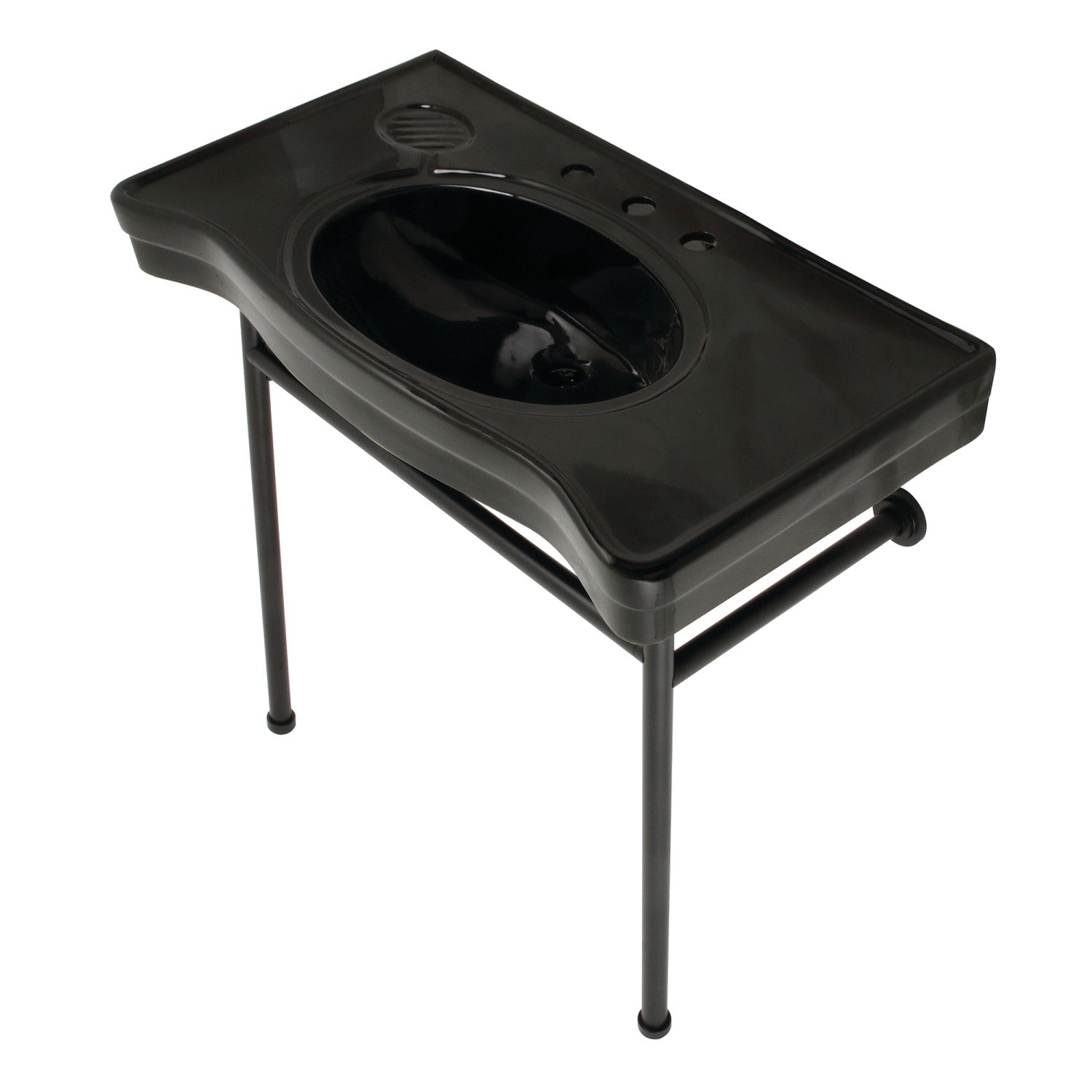 Bristol VPB28140W80K 36 Inch Black Ceramic Bathroom Sink with Stainless Steel Legs - 8 Inch 3-Hole Faucet, Matte Black Finish for Modern Vanity & Powder Room