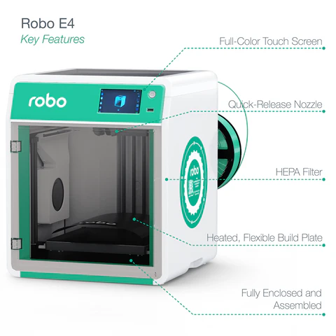 Robo E4 High Speed Educational 3D Printer for STEM Learning, School Projects & Home DIY - Fast Printing for Students, Teachers & Makers