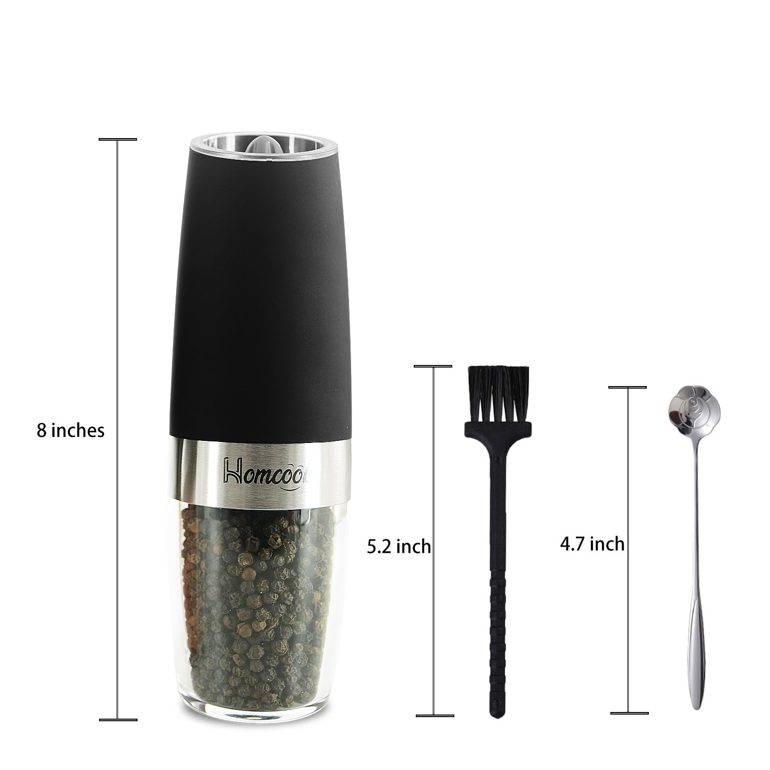 Premium Electric Salt and Pepper Grinder Set - Automatic Battery-Operated Mill with Adjustable Coarseness, LED Light & Transparent Container - Stainless Steel Black Shakers (2 Pack) - Perfect for Kitchen, Dining Table, BBQ, Camping & Gift Giving