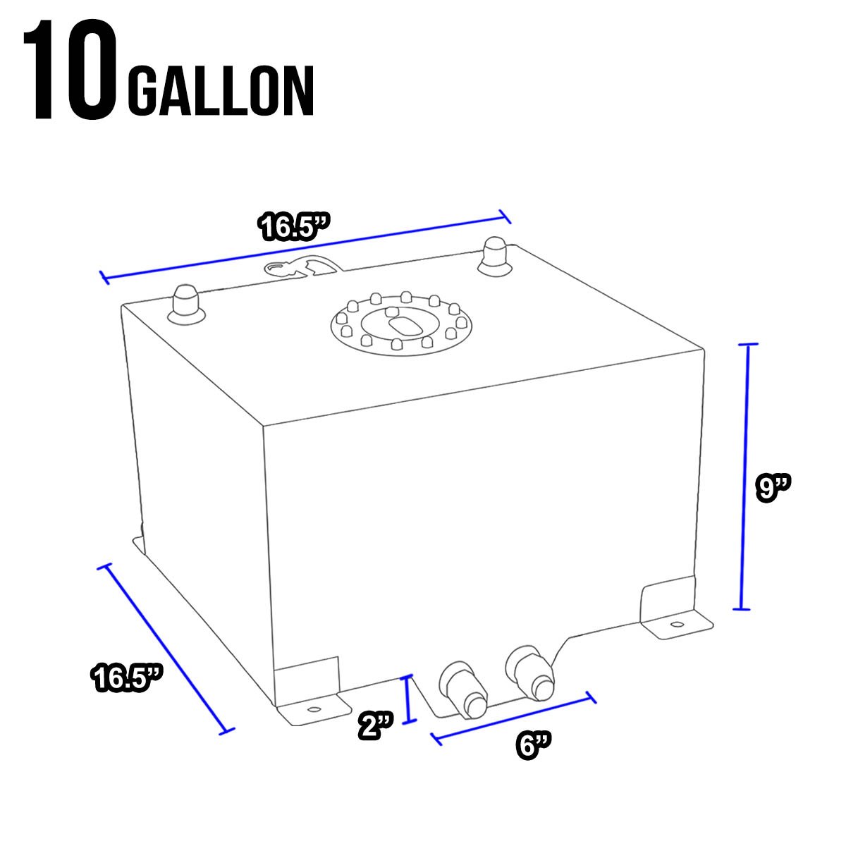 DNA MOTORING 10 Gallon Aluminum Top-Feed Fuel Cell Gas Tank - 16.5