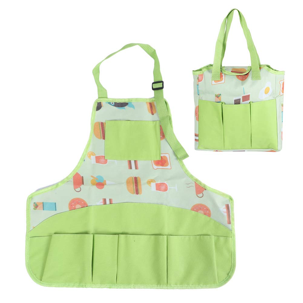 Green Gardening Tool Bag - Durable Tote & Apron Set for Kids - Children's Garden Supplies for Yard Work, Planting & Outdoor Activities